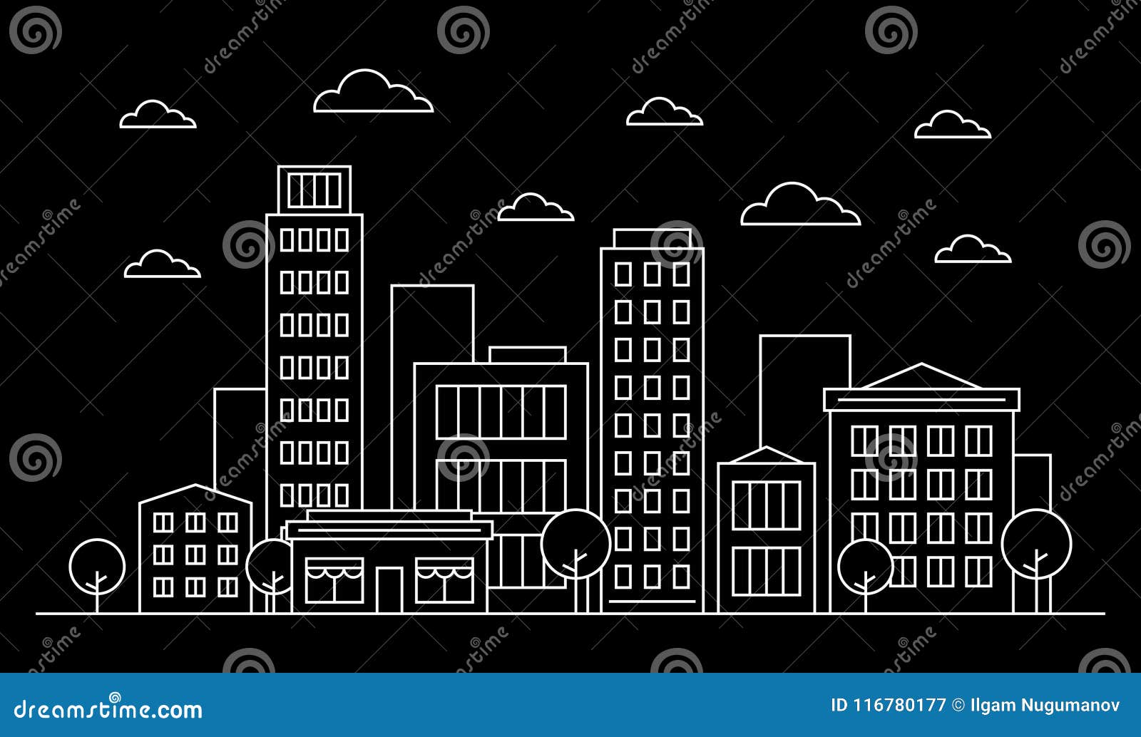 Outline City Landscape Skyline Design Concept with Buildings ...