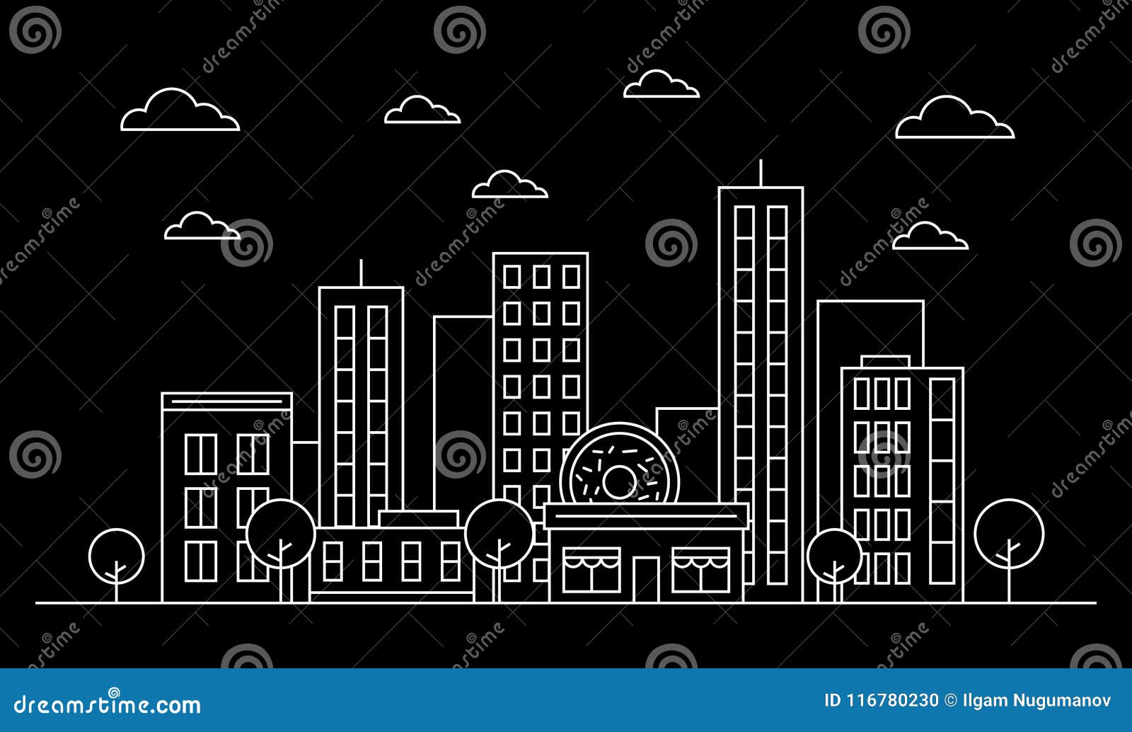 Outline City Skyline Landscape Design Concept with Buildings ...