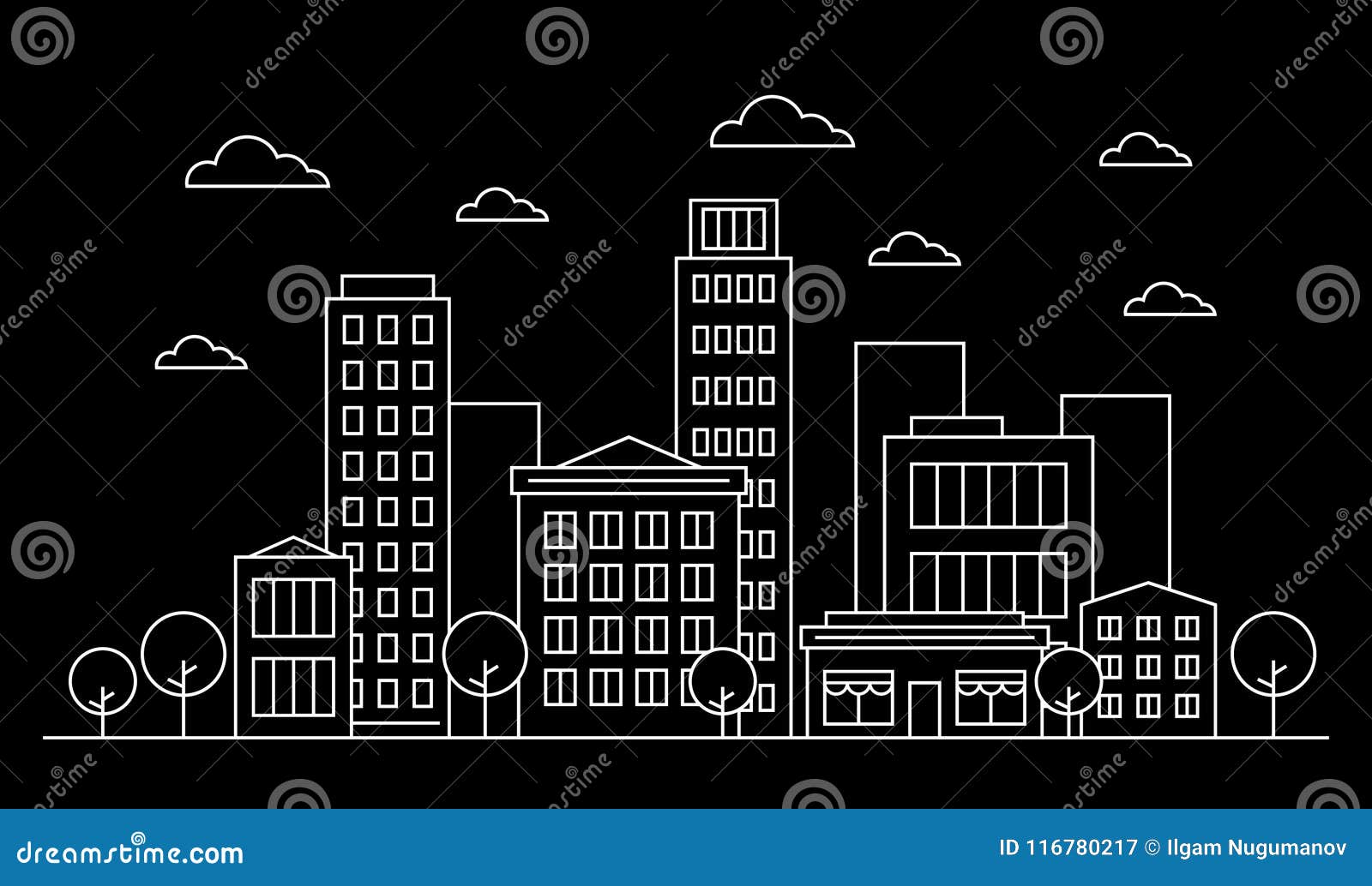 Outline City Skyline Landscape Design Concept with Buildings ...