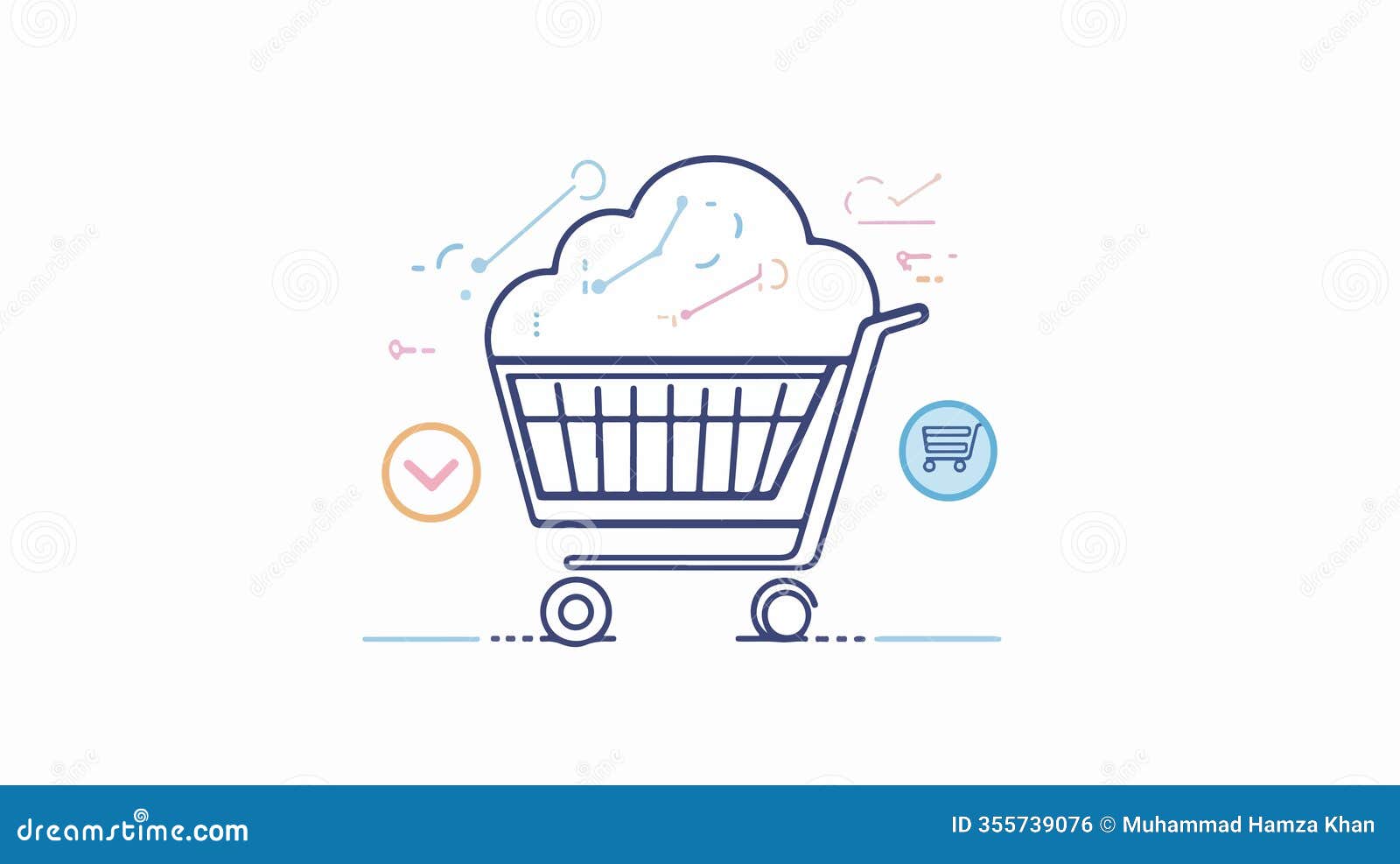 cloud connected shopping cart outline  for e-commerce solutions