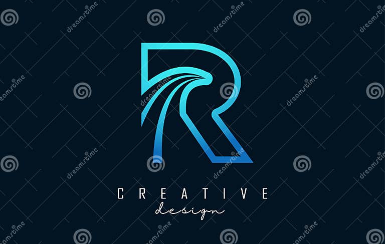 Outline Creative Letter R Logo with Leading Lines and Road Concept