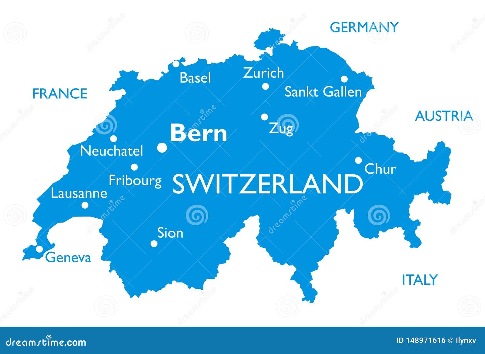 Vector map of Switzerland stock vector. Illustration of lausanne