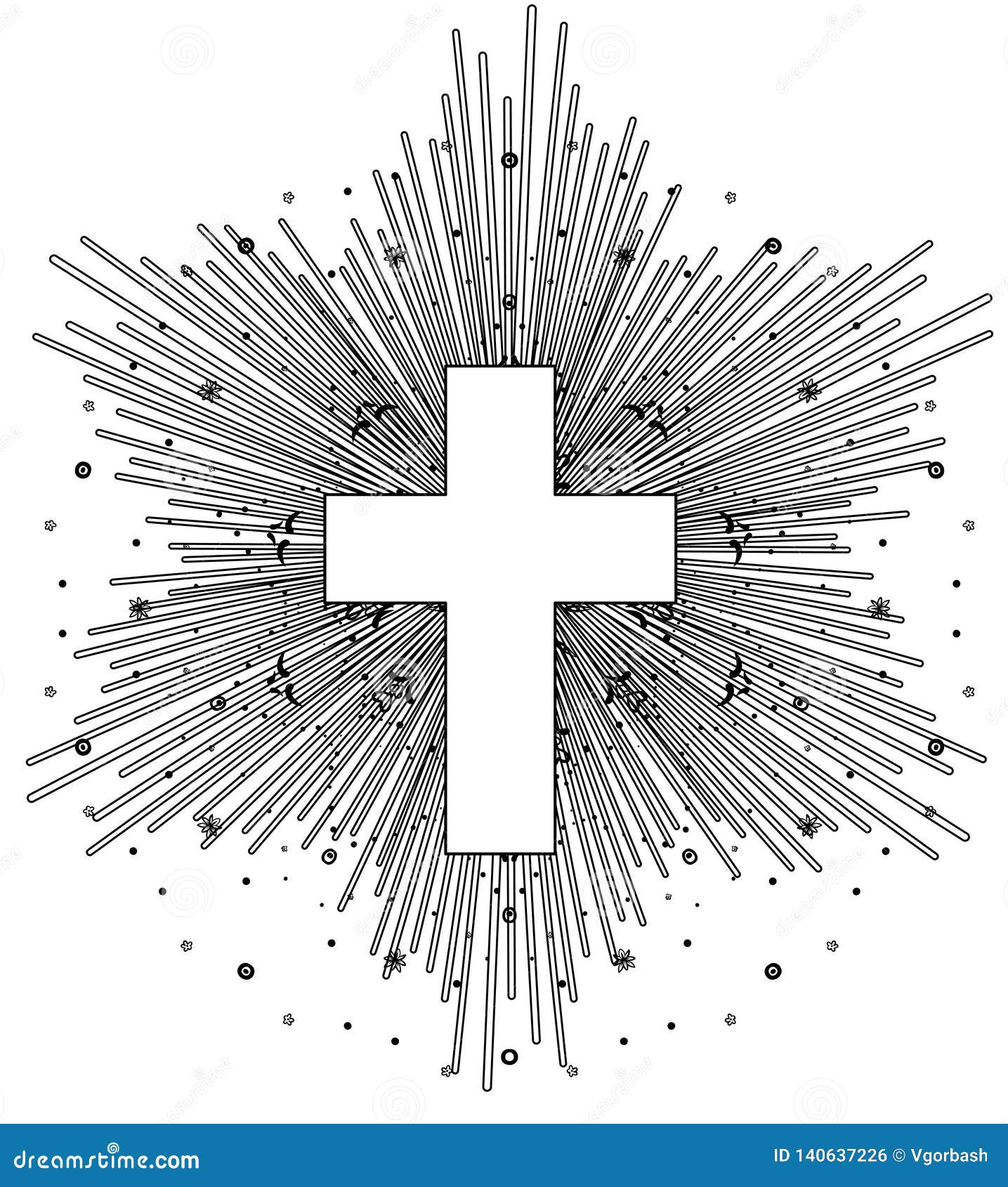 Outline Drawing of Catholic Cross with Rays of the Sun in Vintage Style.  Tattoo Flesh Design, Yoga Logo. Poster, T-shirt Textile. Stock Illustration  - Illustration of jesus, cross: 140637226