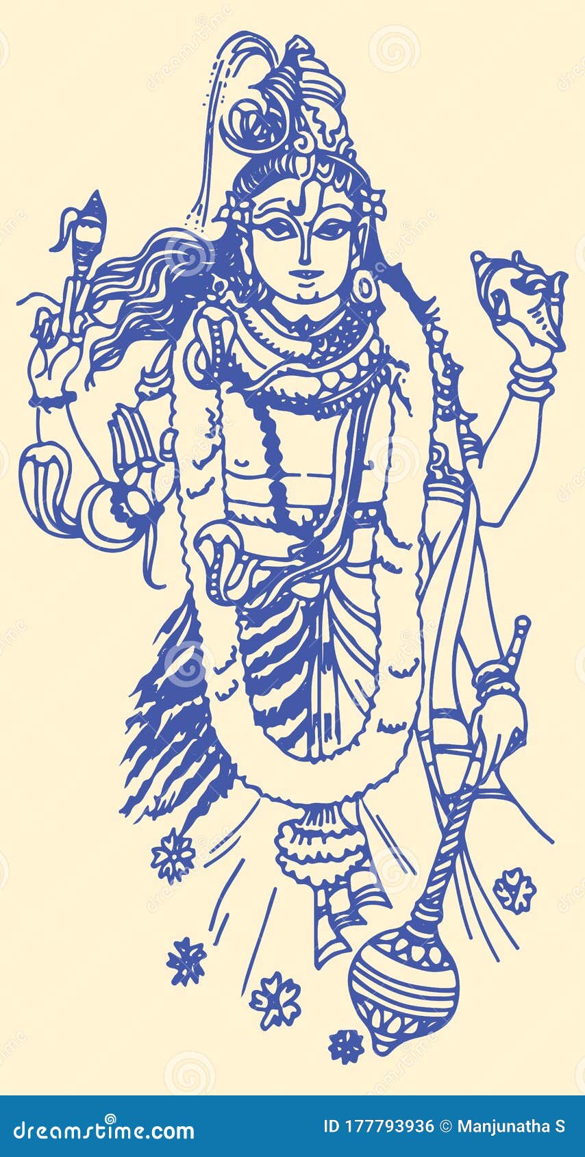 Outline Drawing of Lord Shiva and Vishnu Combination Sign and ...