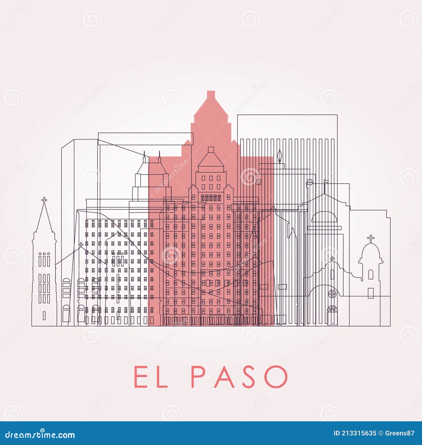 outline el paso skyline with landmarks.