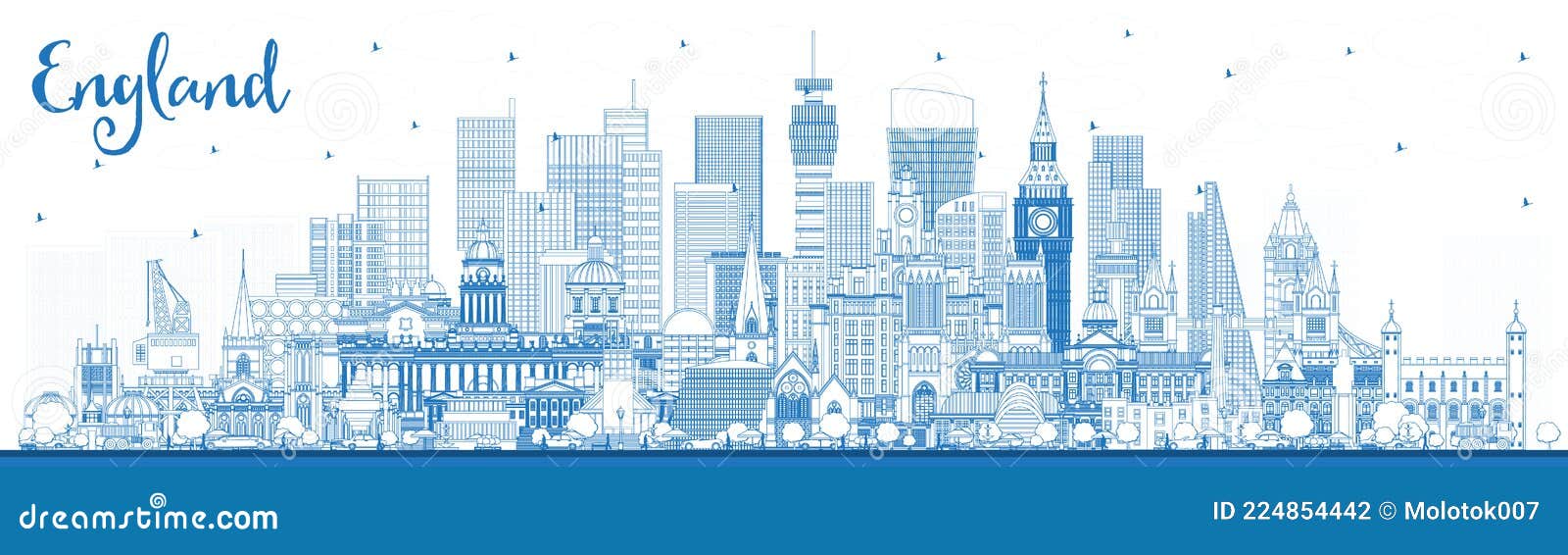 Outline England City Skyline with Blue Buildings Stock Vector ...