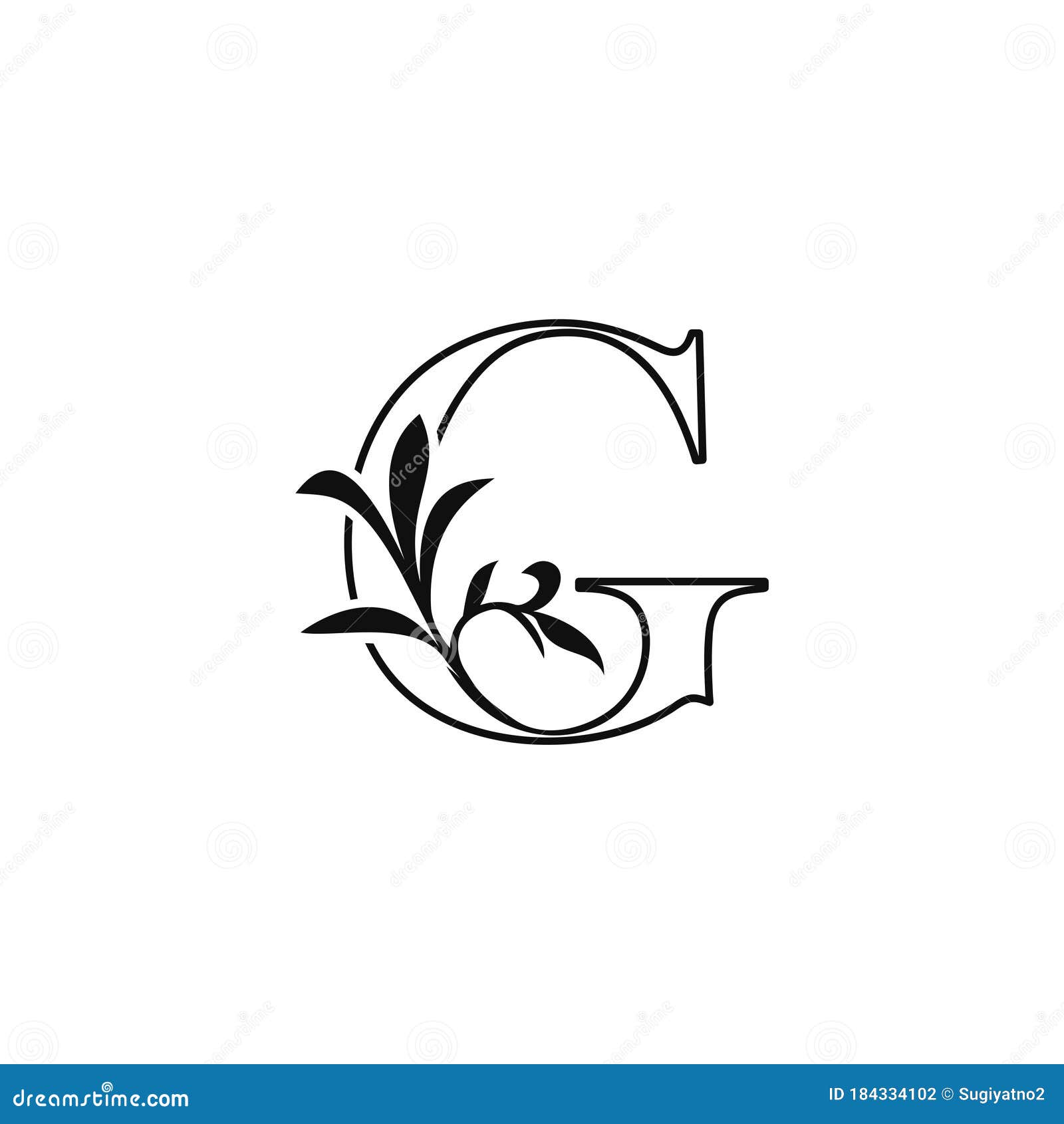 Outline Floral Leaves Letter G Luxury Logo Icon, Black and White Vector ...