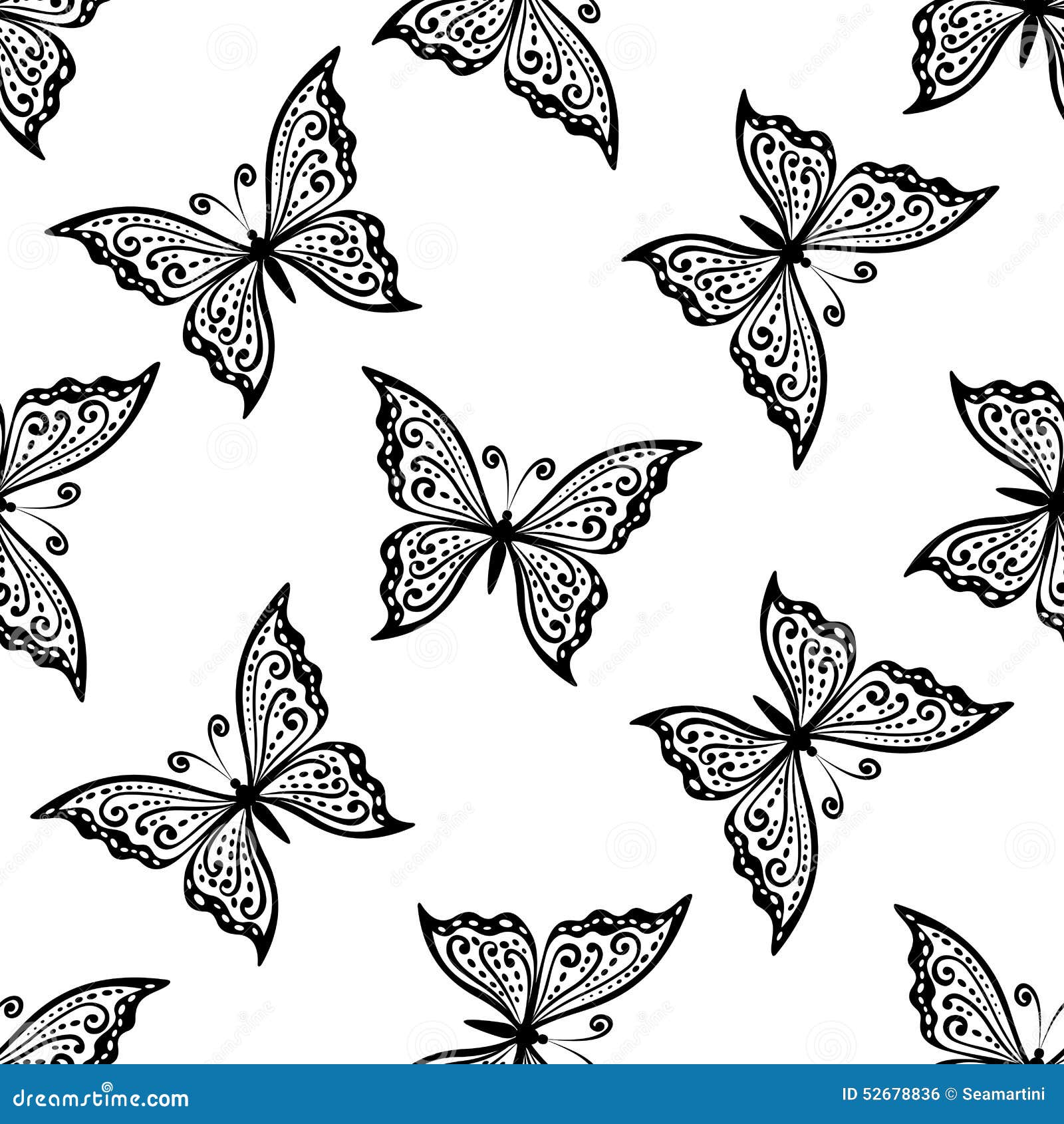 Outline Flying Butterflies Seamless Pattern Stock Vector ...