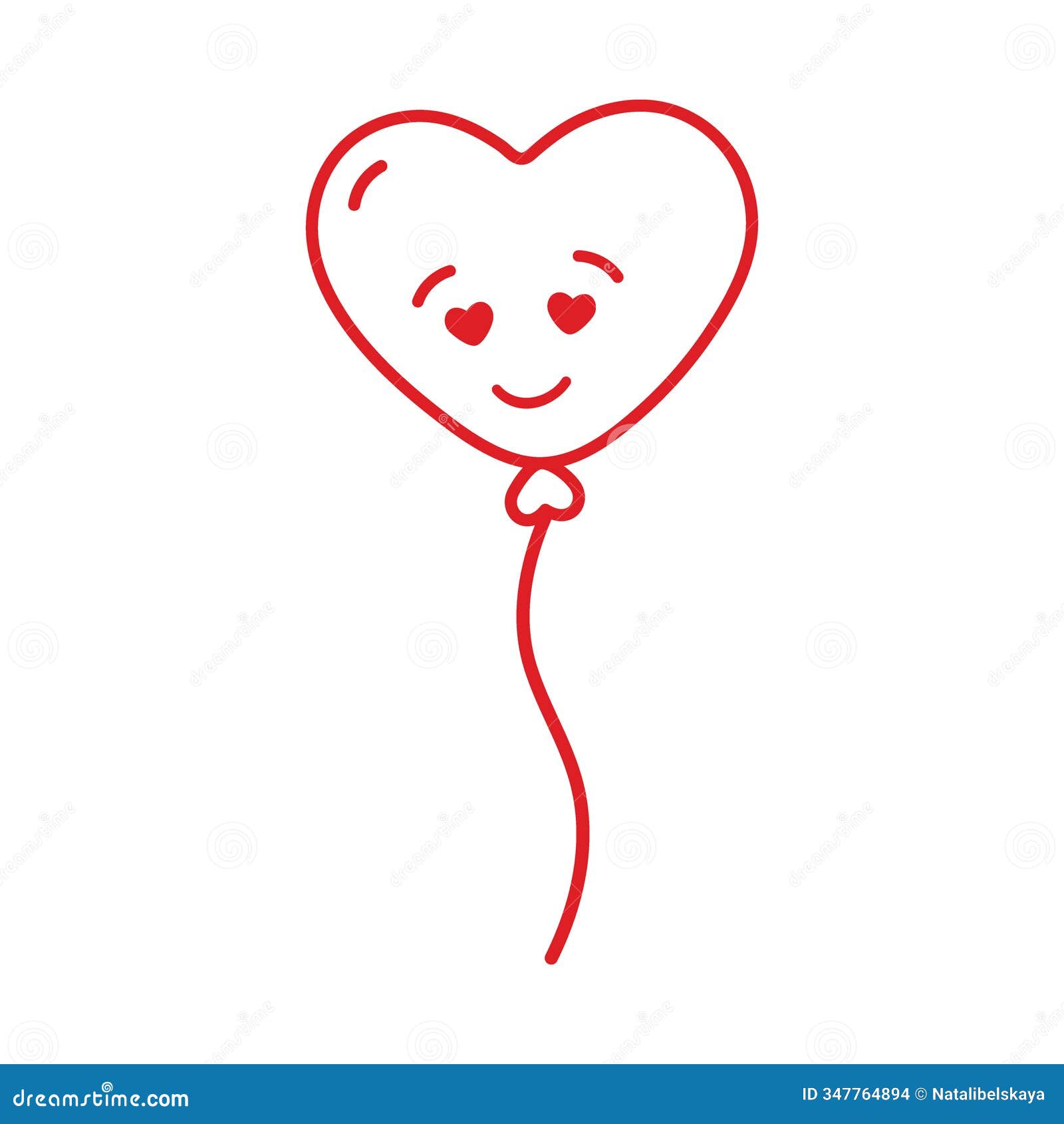 outline heart d balloon with smiley face on string in trendy red. sticker icon logo  idea