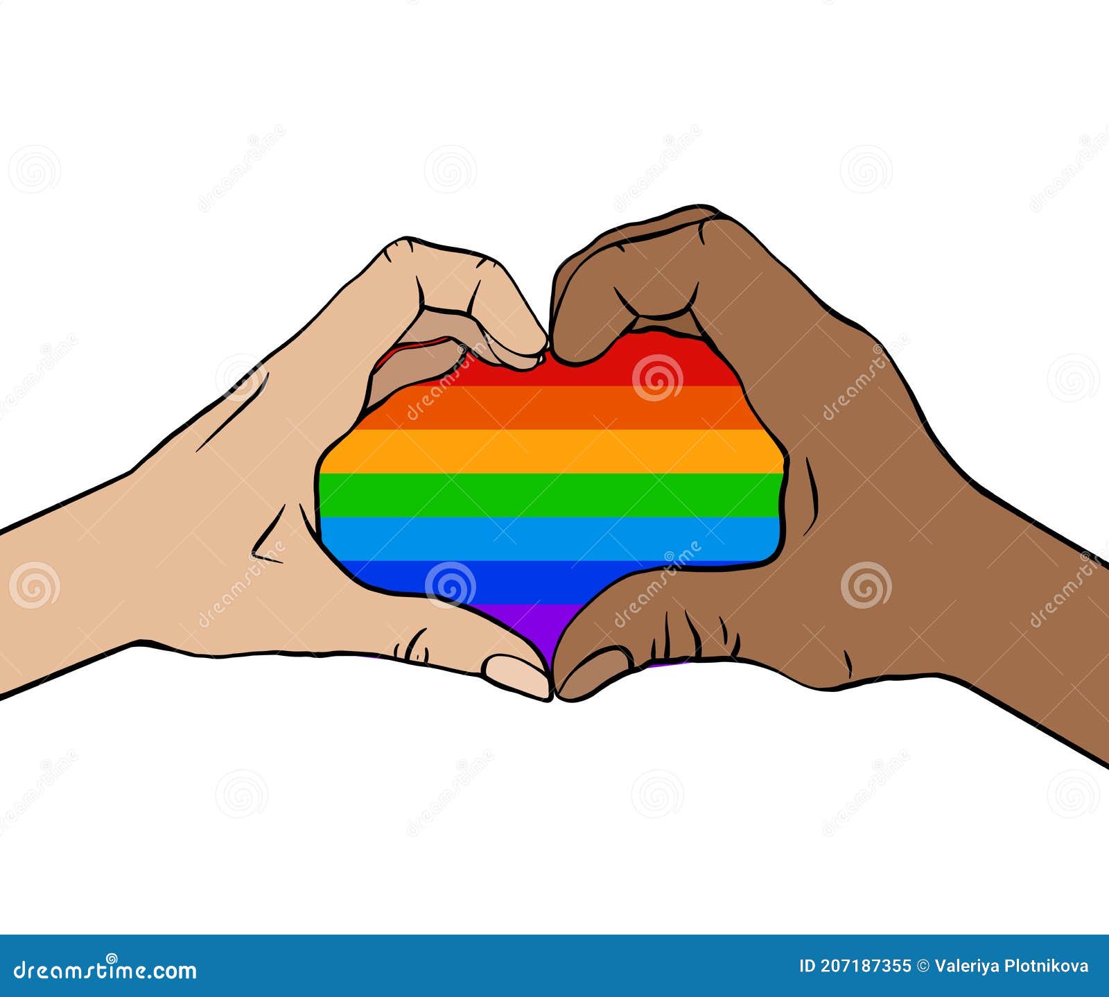 Outline Illustration Of A Pair Of Human Hands In Rainbow Heart Greeting Card Love Of Same Sex