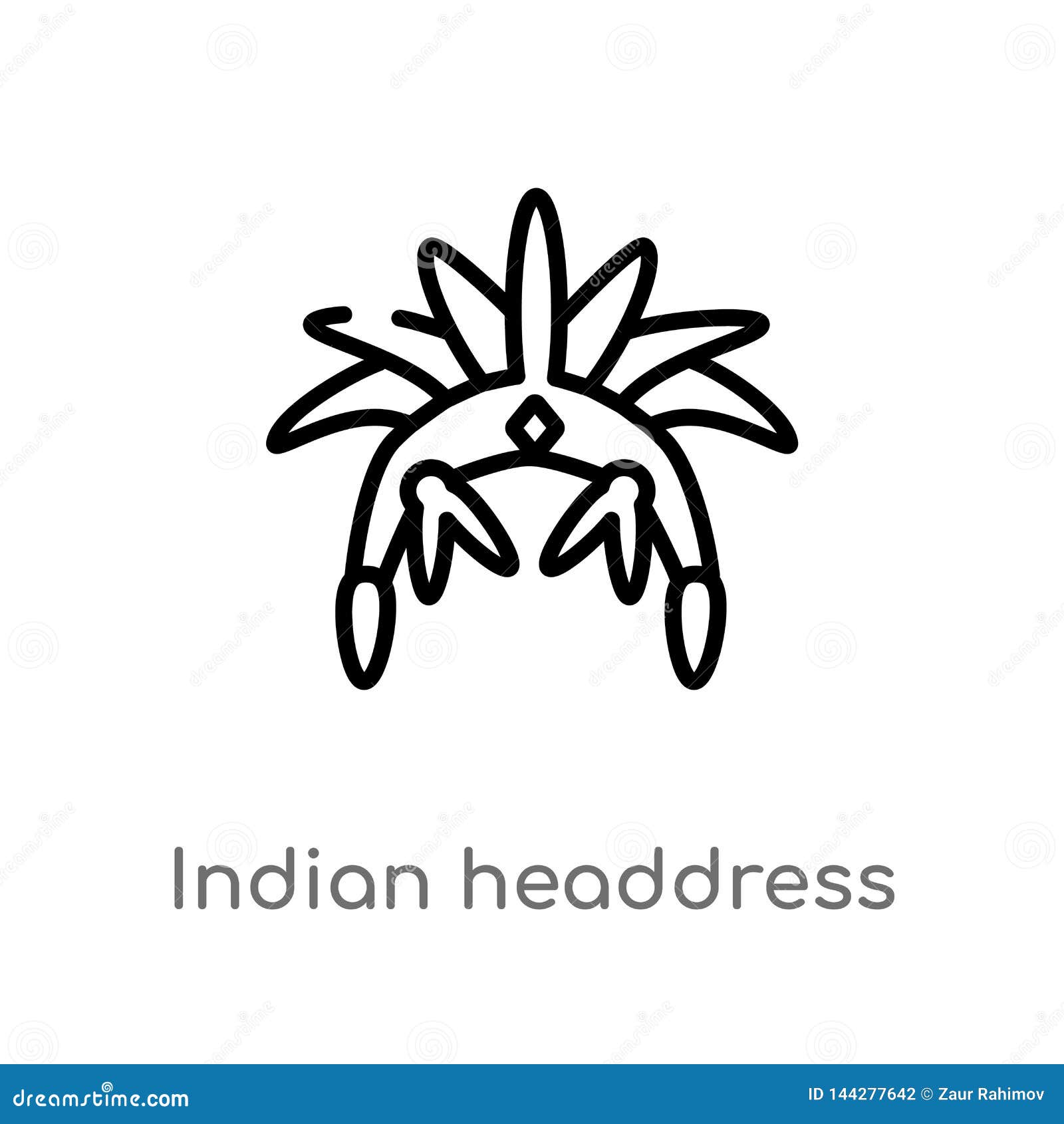 Outline Indian Headdress Vector Icon Isolated Black Simple Line