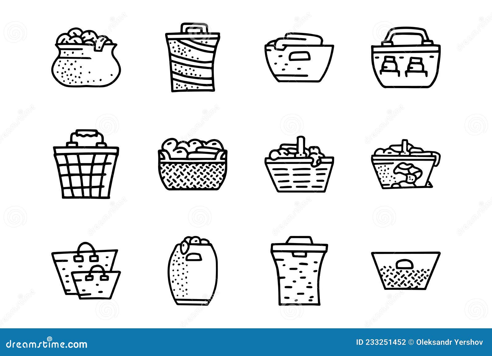 Laundry Baskets Line Vector Doodle Simple Icon Set Stock Vector