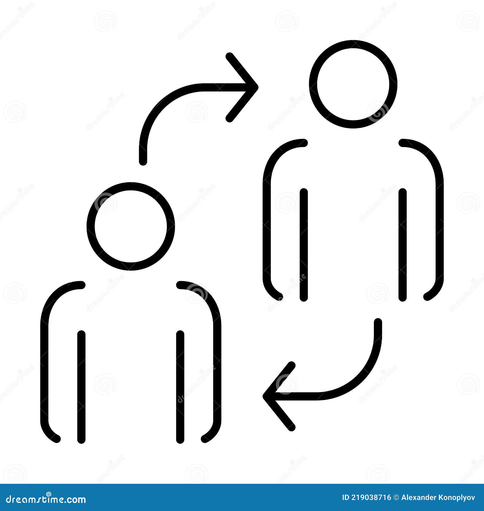 outline linear interaction icon   business communication, reorganization, teamwork