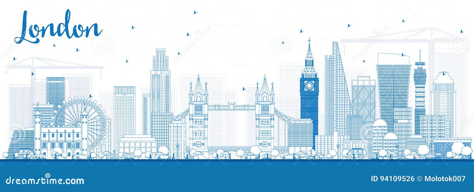 Outline London Skyline with Blue Buildings. Stock Vector - Illustration ...