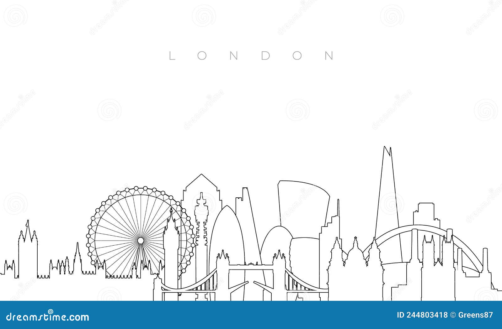 Outline London skyline. editorial stock photo. Illustration of black ...