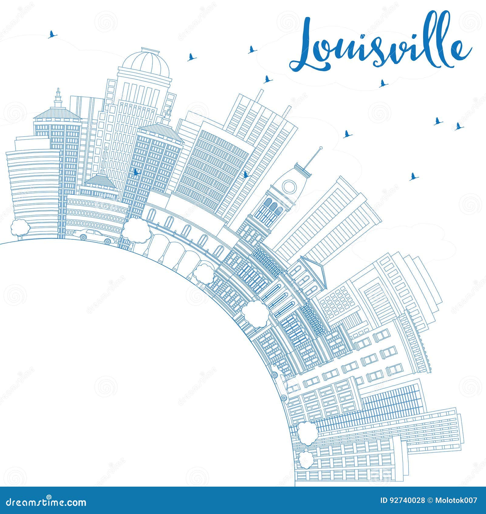 Outline Louisville Skyline With Blue Buildings And Copy Space. Stock Vector - Illustration of ...