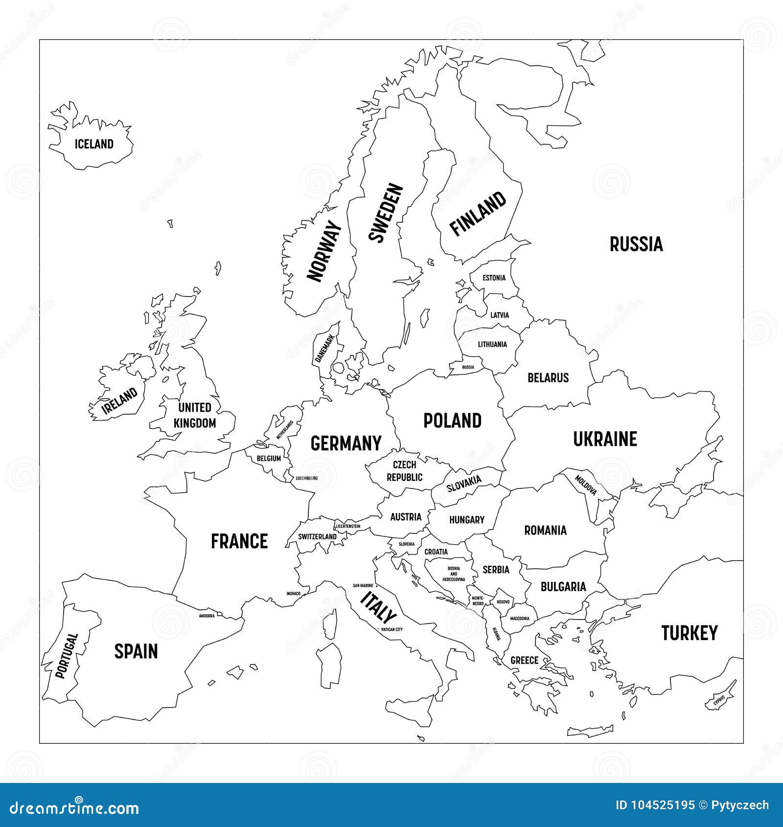 europe map black and white outline