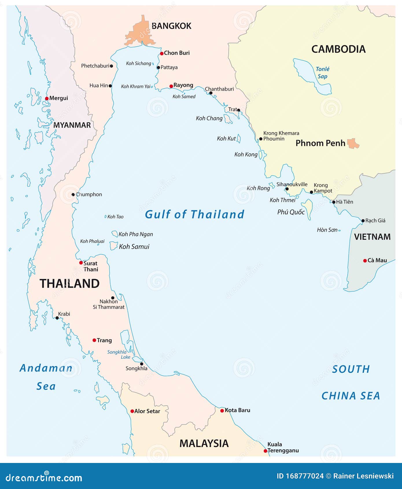 Outline Map of the Gulf of Thailand Stock Vector - Illustration of