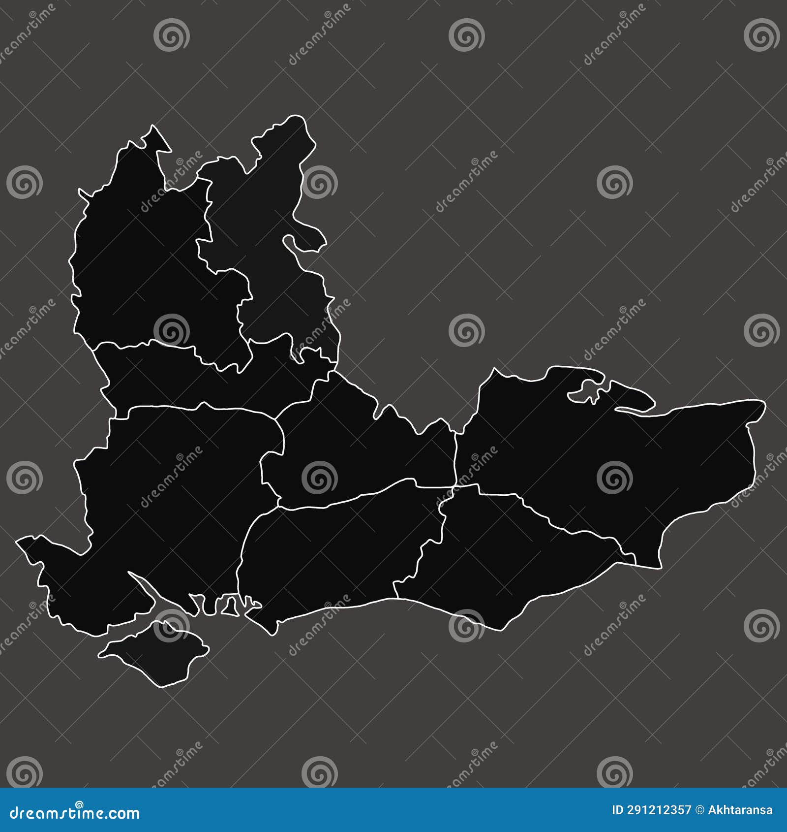 Outline Map of South East England is a Region of England, with Borders