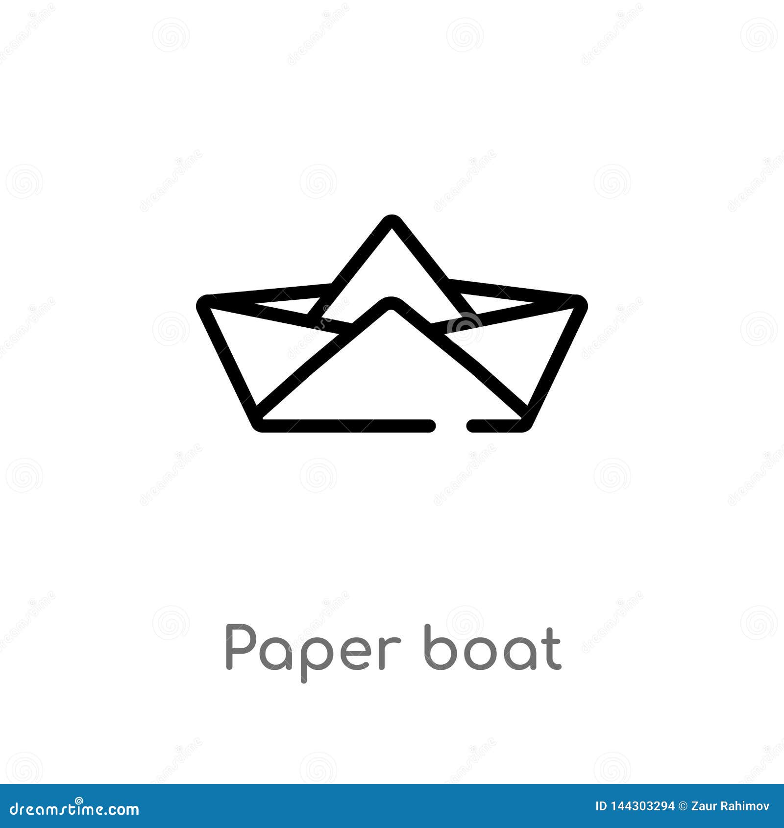 Outline Paper Boat Vector Icon. Isolated Black Simple Line Element