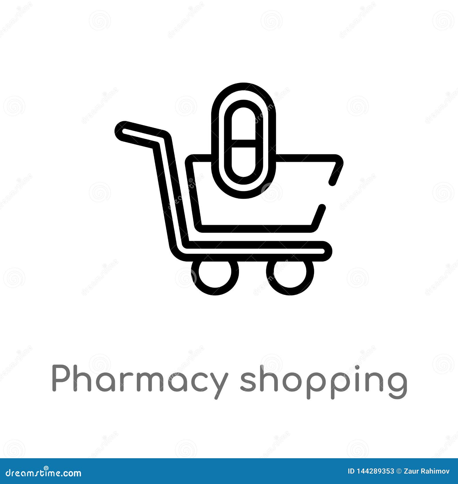 Outline Pharmacy Shopping Cart Vector Icon. Isolated Black Simple Line ...