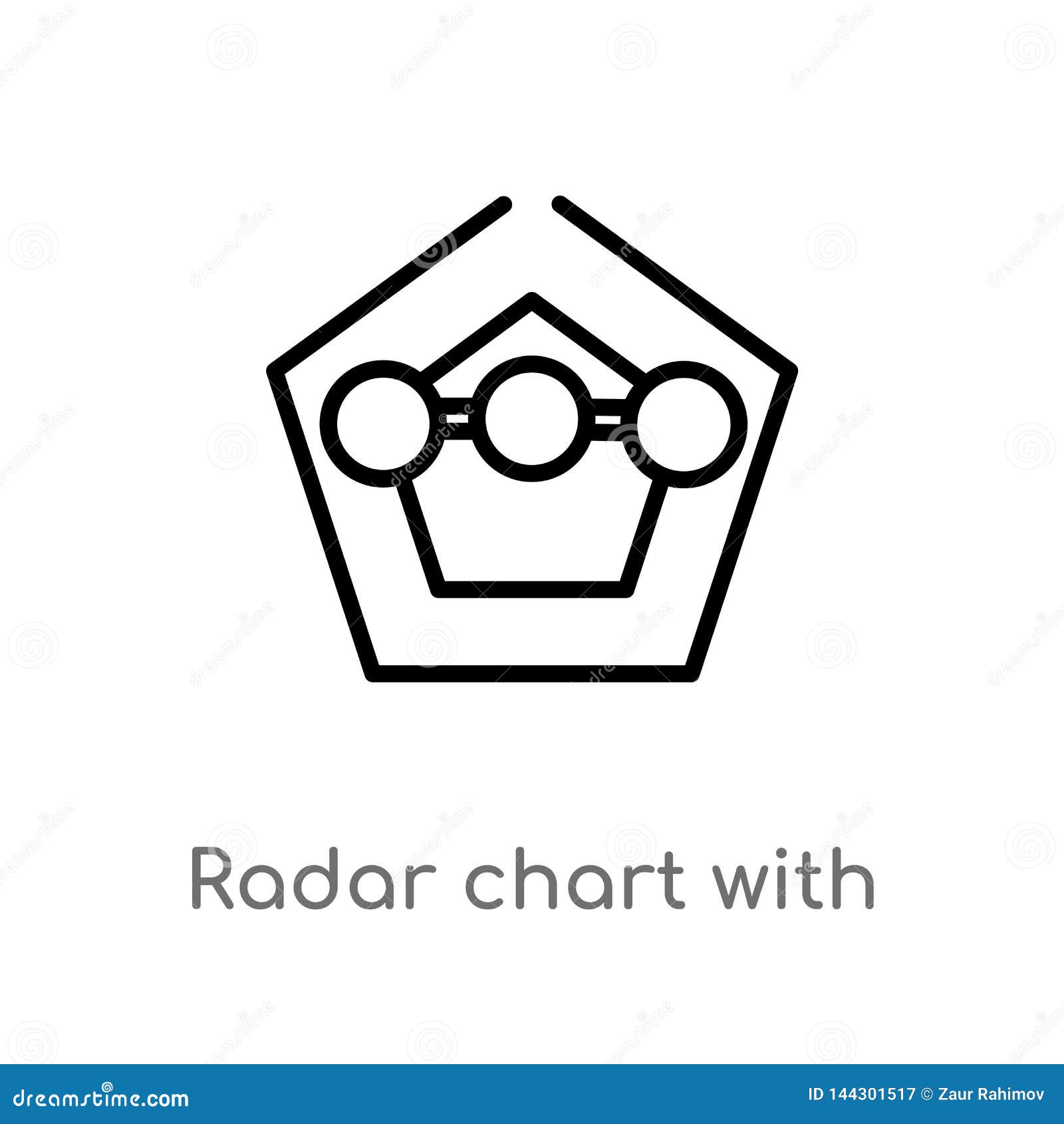 Outline Radar Chart With Pentagon Vector Icon. Isolated Black Simple ...