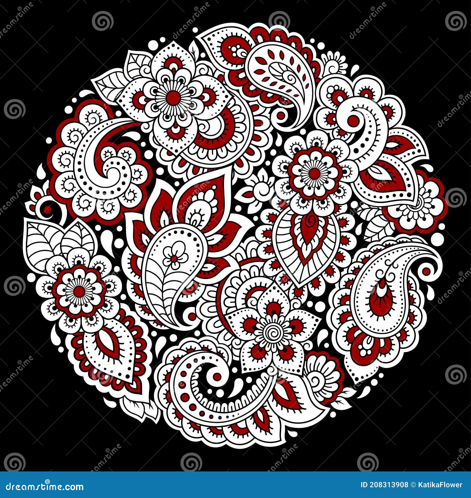 Outline round floral pattern for coloring the book page