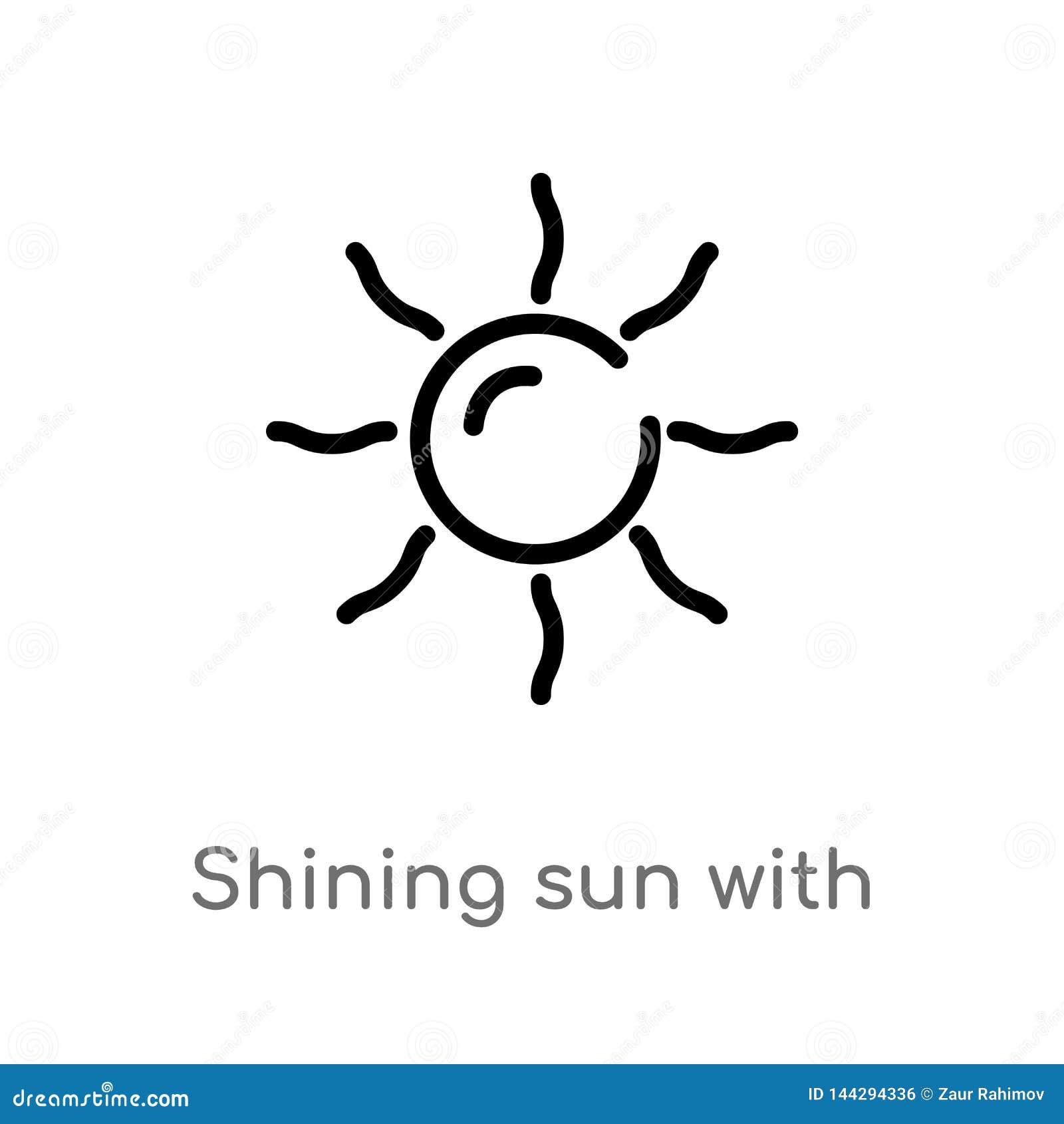 Outline Shining Sun with Rays Vector Icon. Isolated Black Simple Line ...