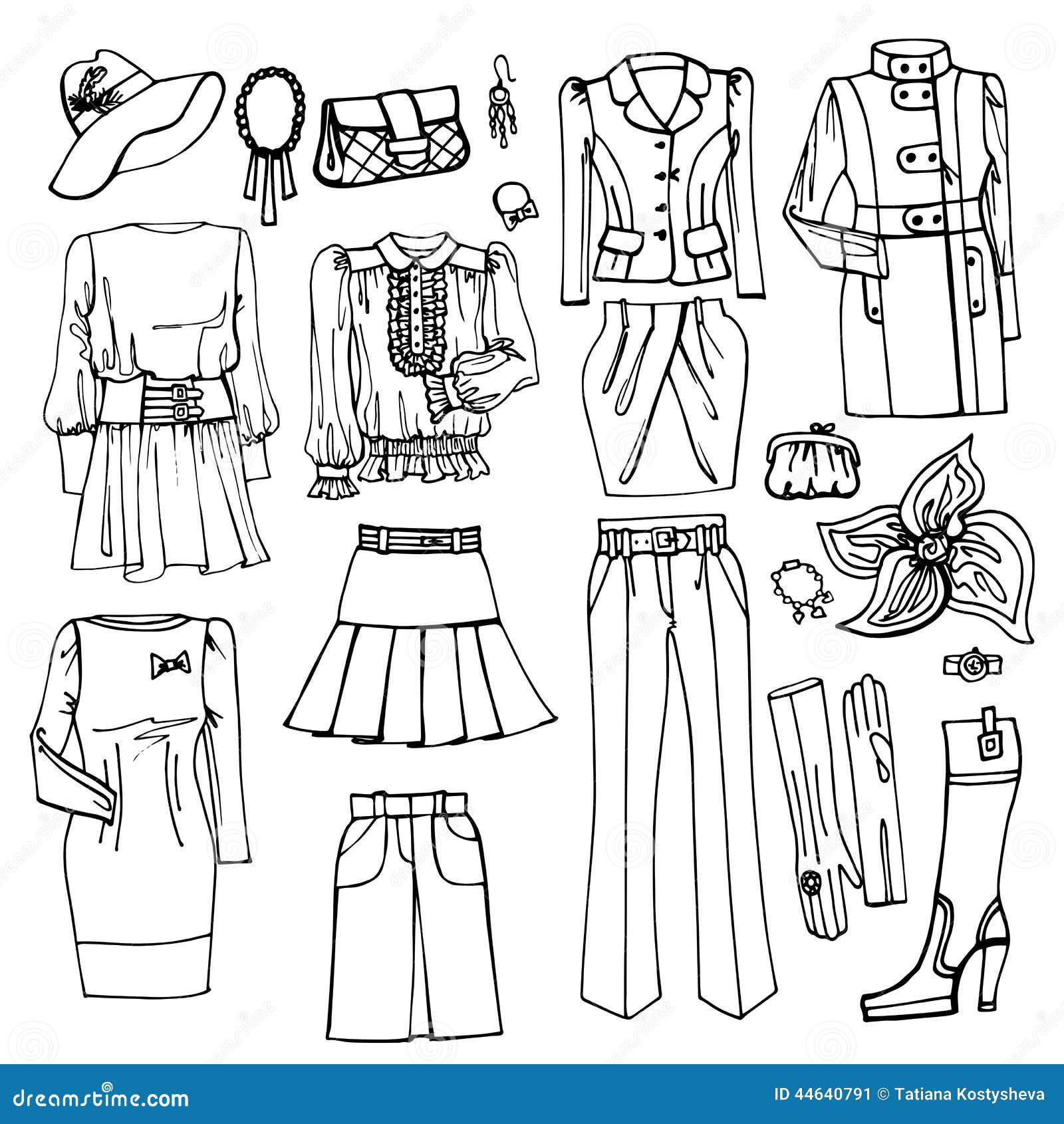 Outline Sketch.Females Clothing and Accessories Stock Vector ...