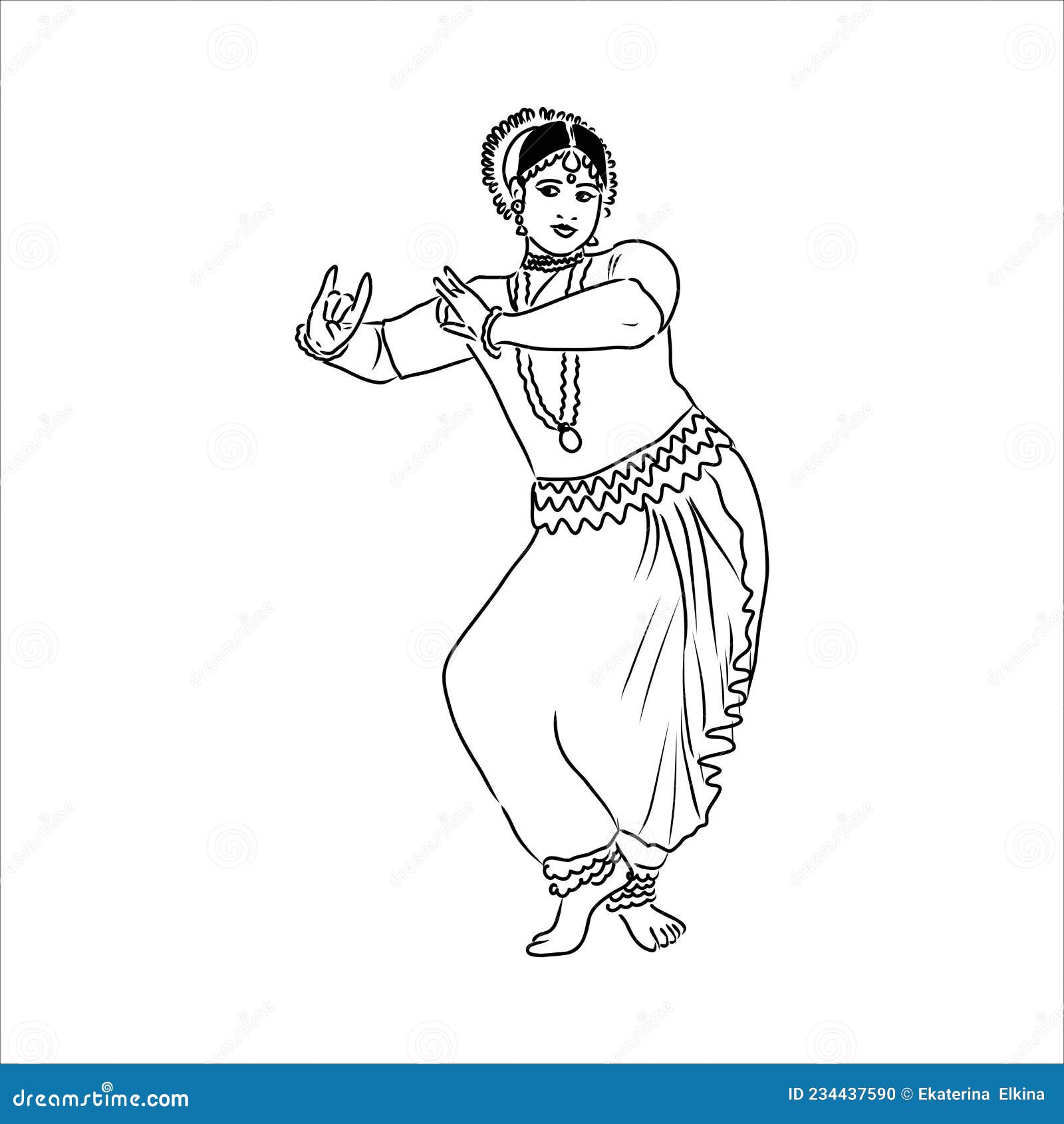 Sketch of Woman Performing Bharatanatyam Classical Indian Dance Outline  Editable Illustration Stock Vector - Illustration of music, dress: 205683808