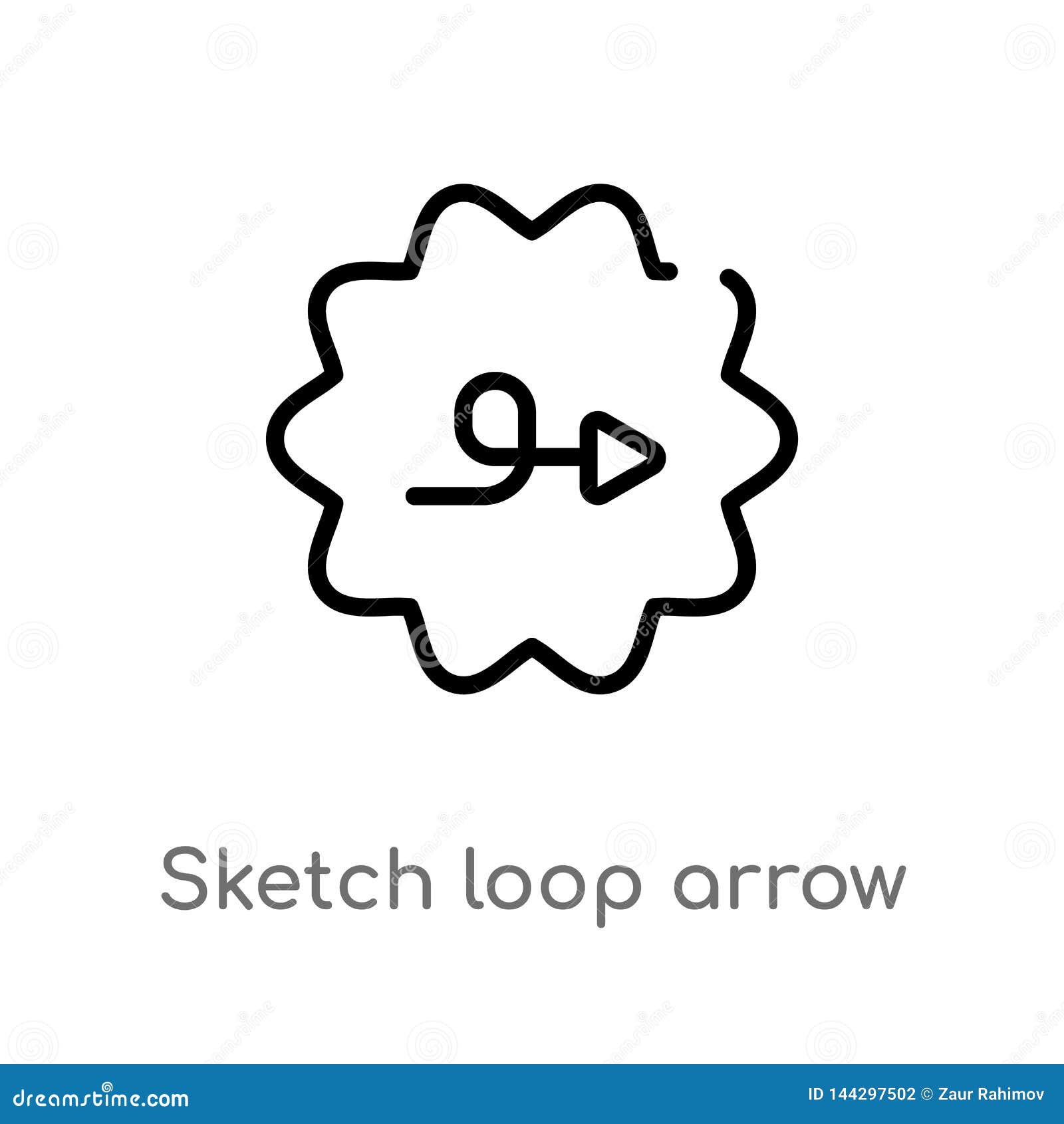 Outline Sketch Loop Arrow Vector Icon. Isolated Black Simple Line