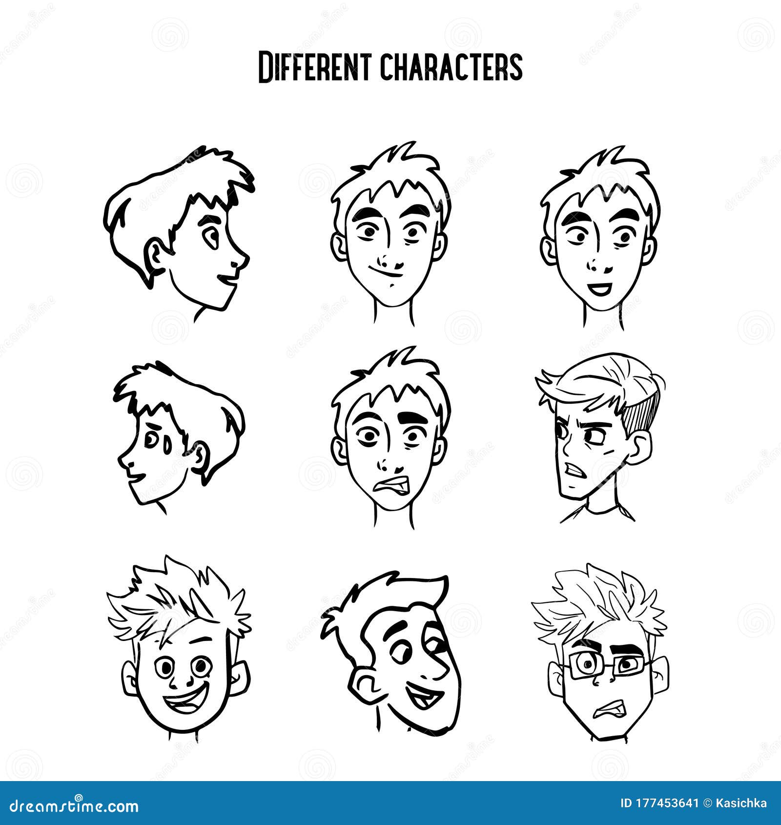 Outline Sketched Man Characters. Vector Illustration with Different ...