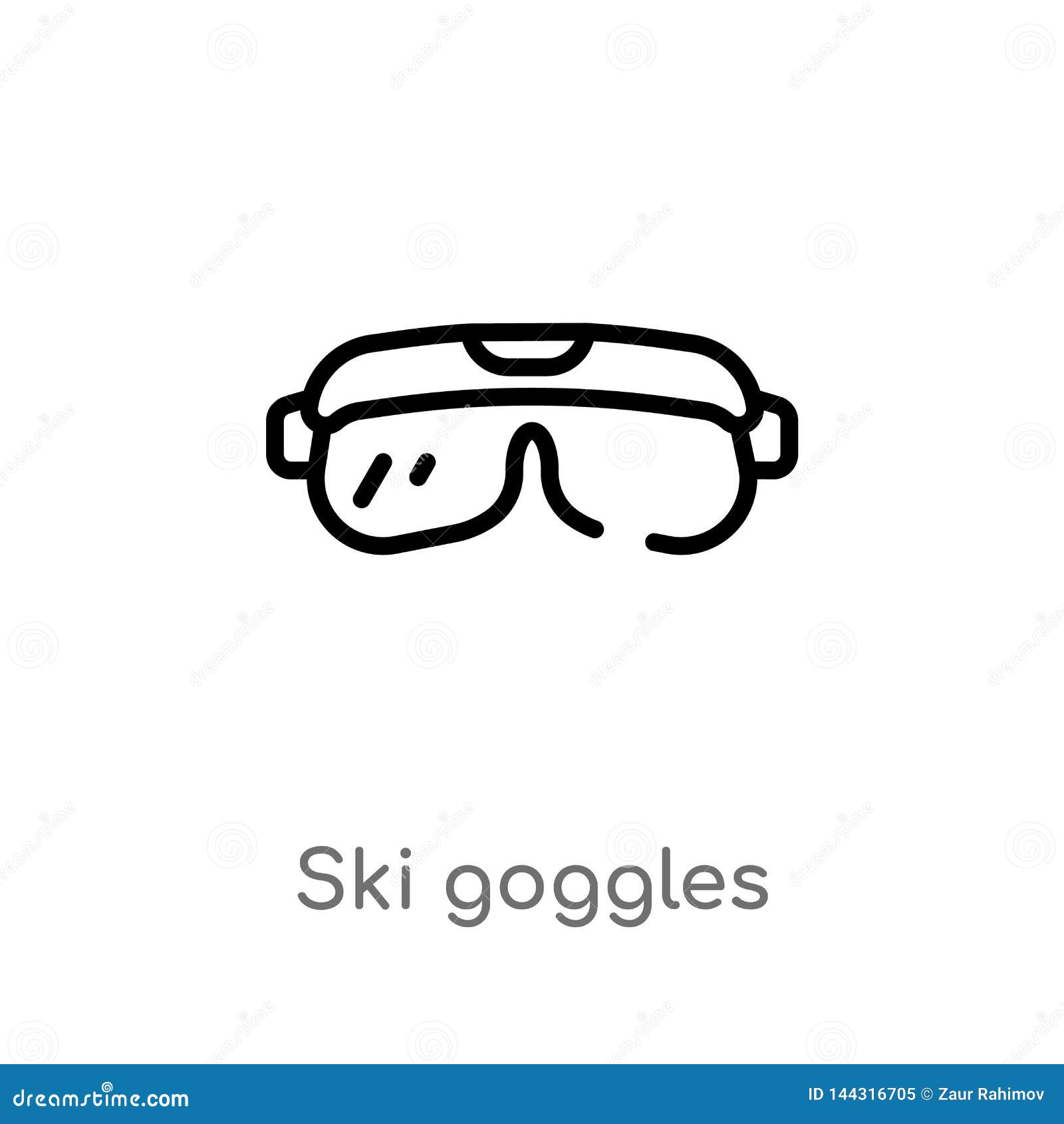 Outline Ski Goggles Vector Icon. Isolated Black Simple Line Element