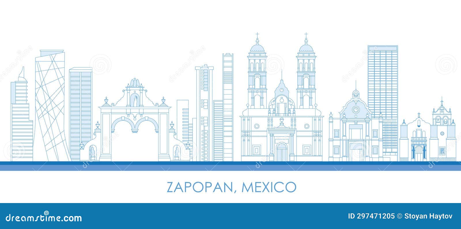 outline skyline panorama of city of zapopan, mexico