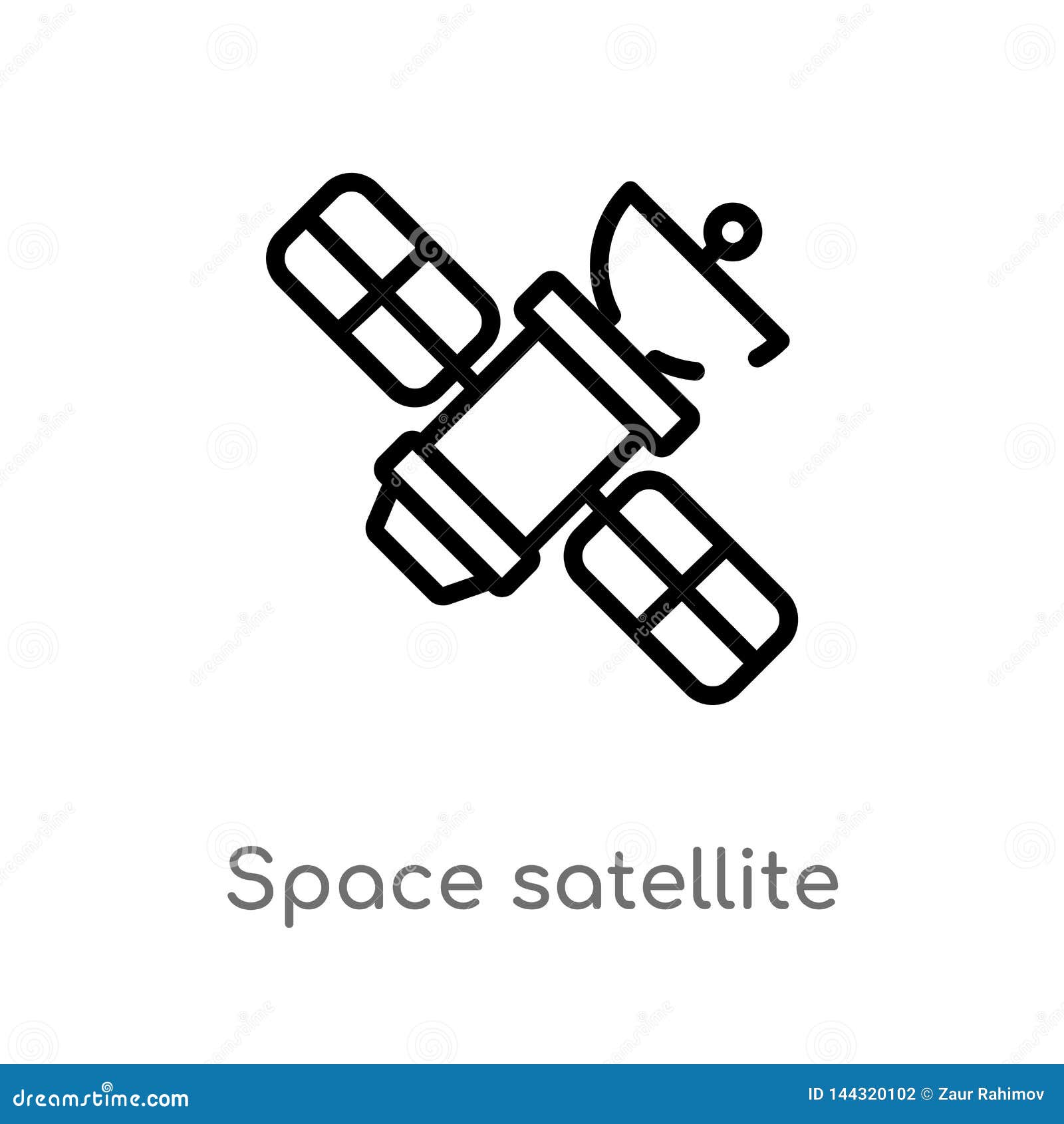 Outline Space Satellite Vector Icon. Isolated Black Simple Line Element