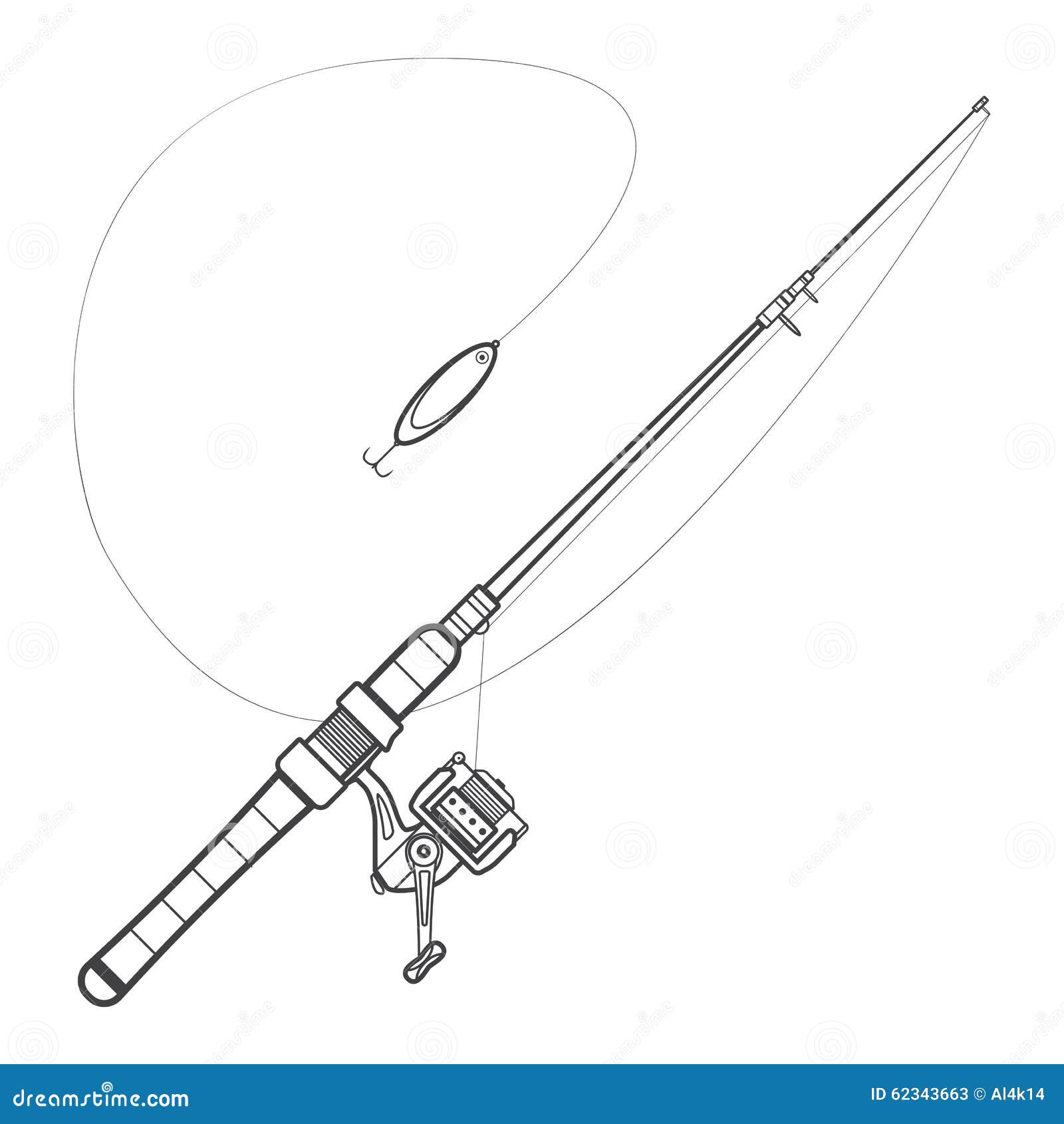 Outline Spinning Fishing Rod Illustration Stock Vector - Illustration of  spool, spinning: 62343663
