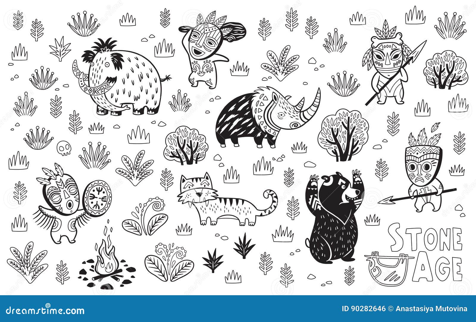 Download Outline Stone Age Vector Set Stock Vector - Illustration of hunting, people: 90282646