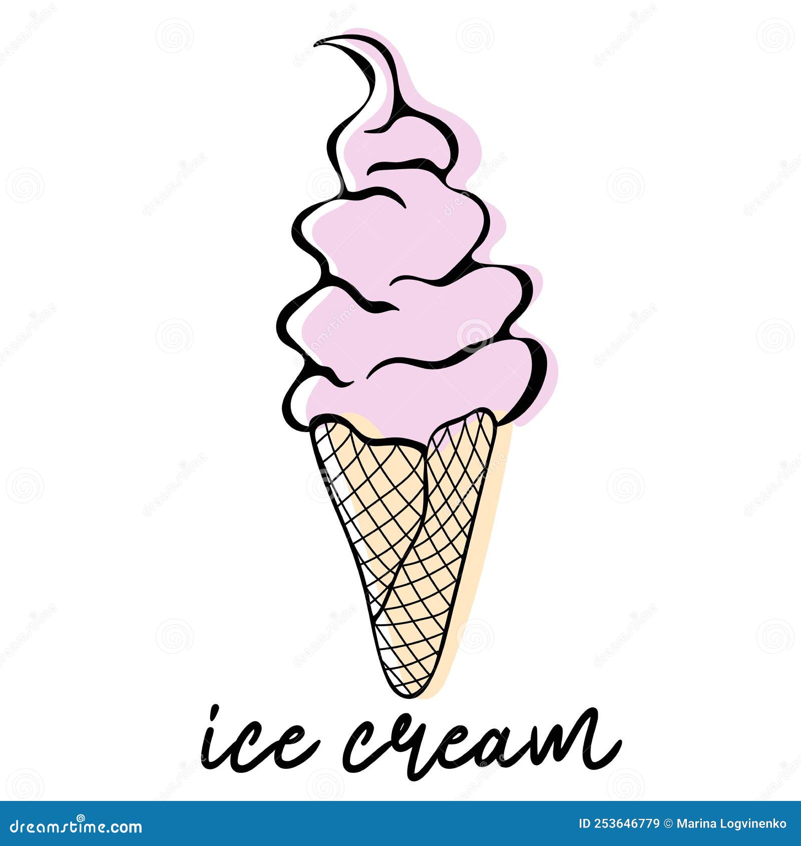 Swirled Soft Serve Vanilla Ice Cream In Wafers Cone Vector Illustration Cartoondealer Com