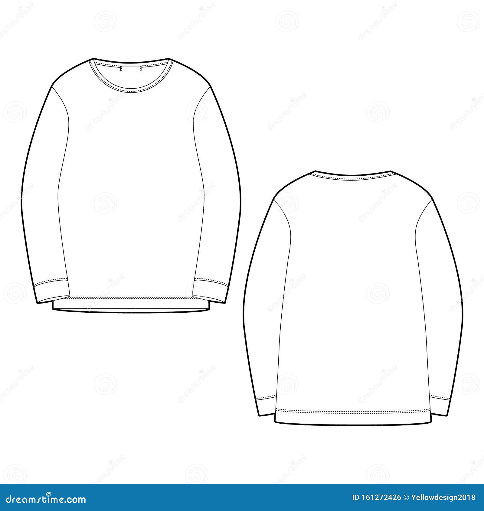 Outline Technical Sketch Sweatshirt Isolated on White Background. Stock