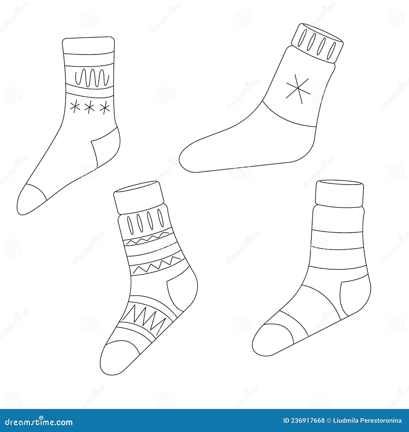 Set of Different Winter Socks with Patterns. Stock Illustration ...