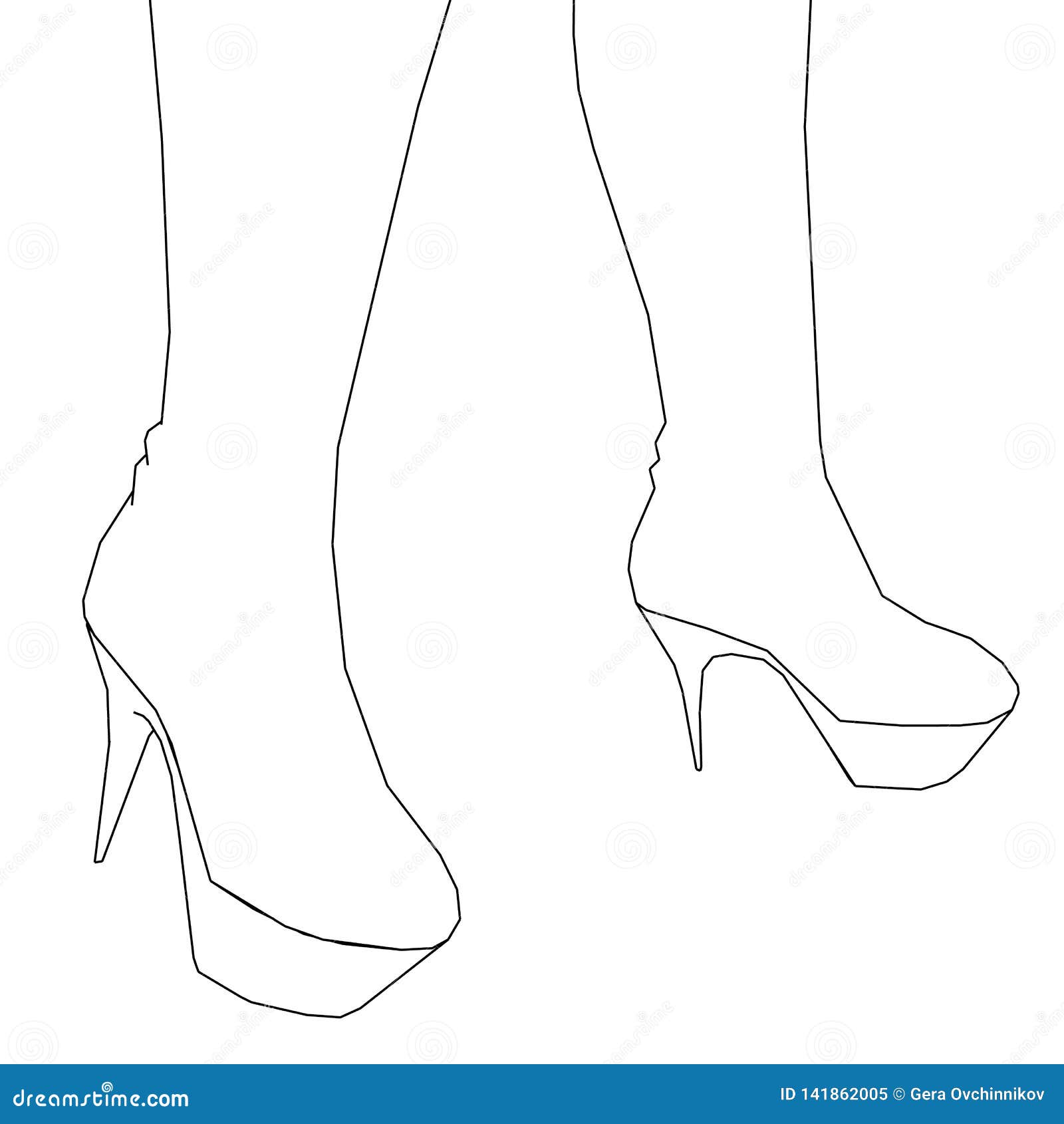 Outline of Women Legs in Boots with Heels. Vector Illustration Stock