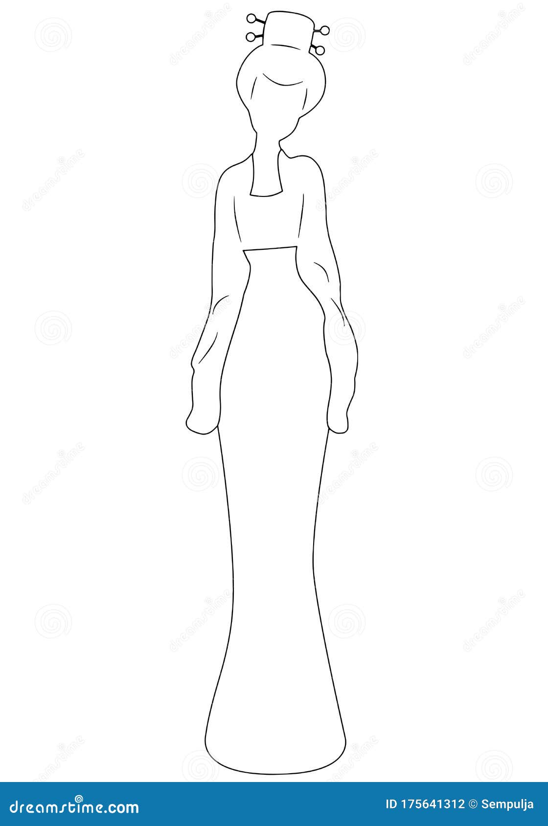 Outline of a Young Slender Japanese Girl with a Hairstyle Stock ...