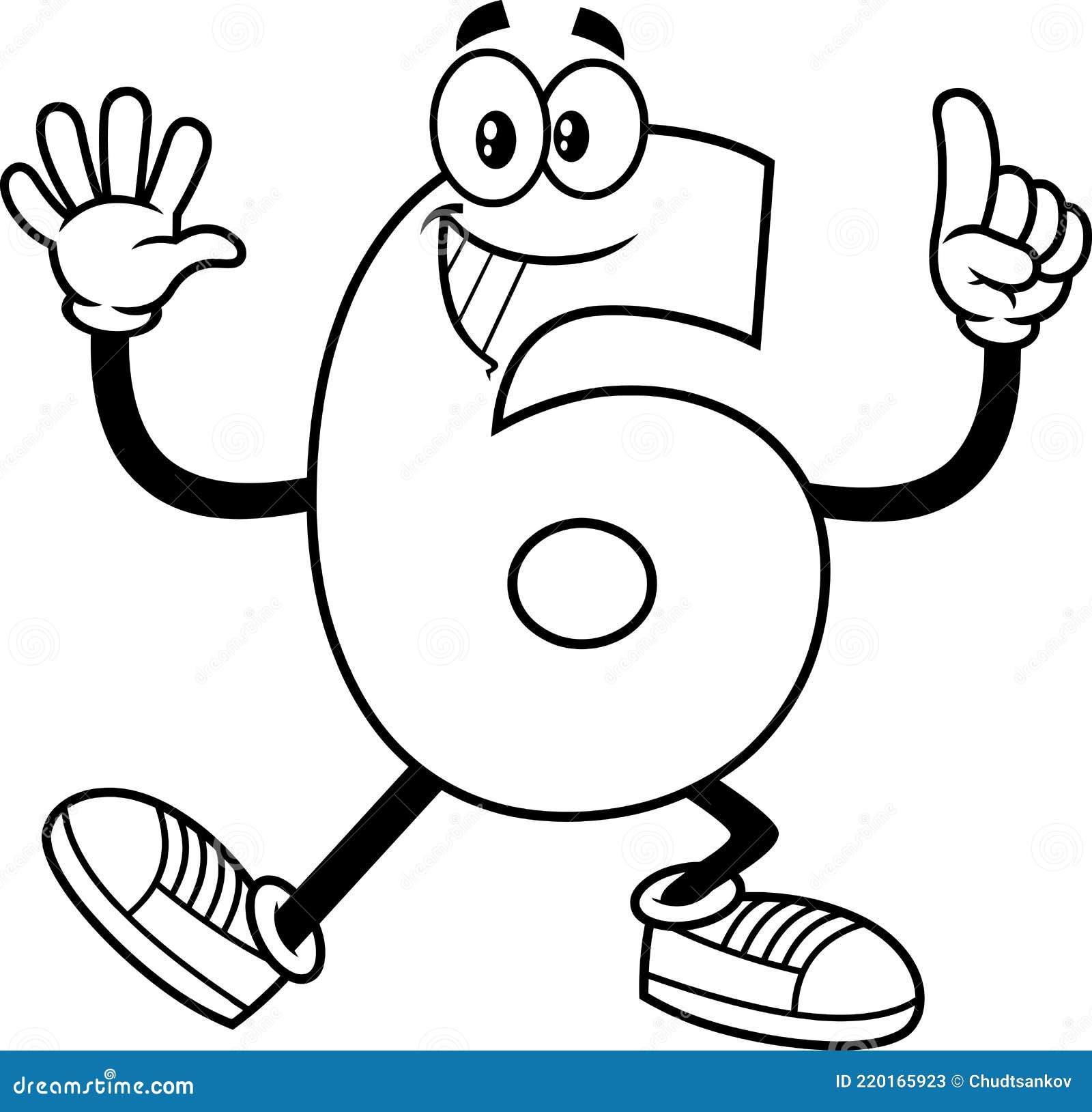 Outlined Funny Number Six 6 Cartoon Character Showing Hands Number Six  Stock Vector - Illustration of comic, drawing: 220165923