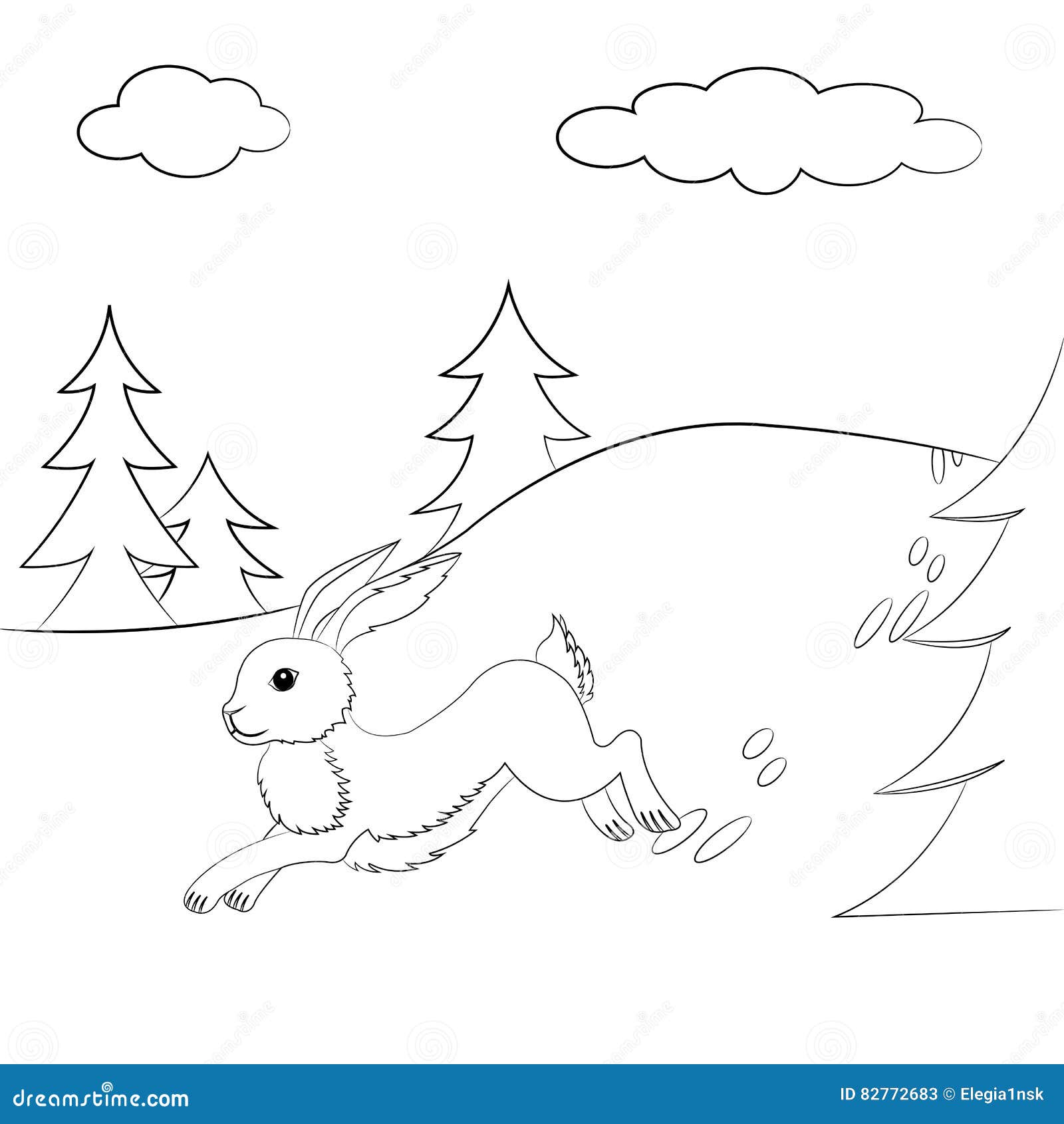 Download Outlined Hare Running In The Forest. Stock Vector - Illustration of mammal, children: 82772683