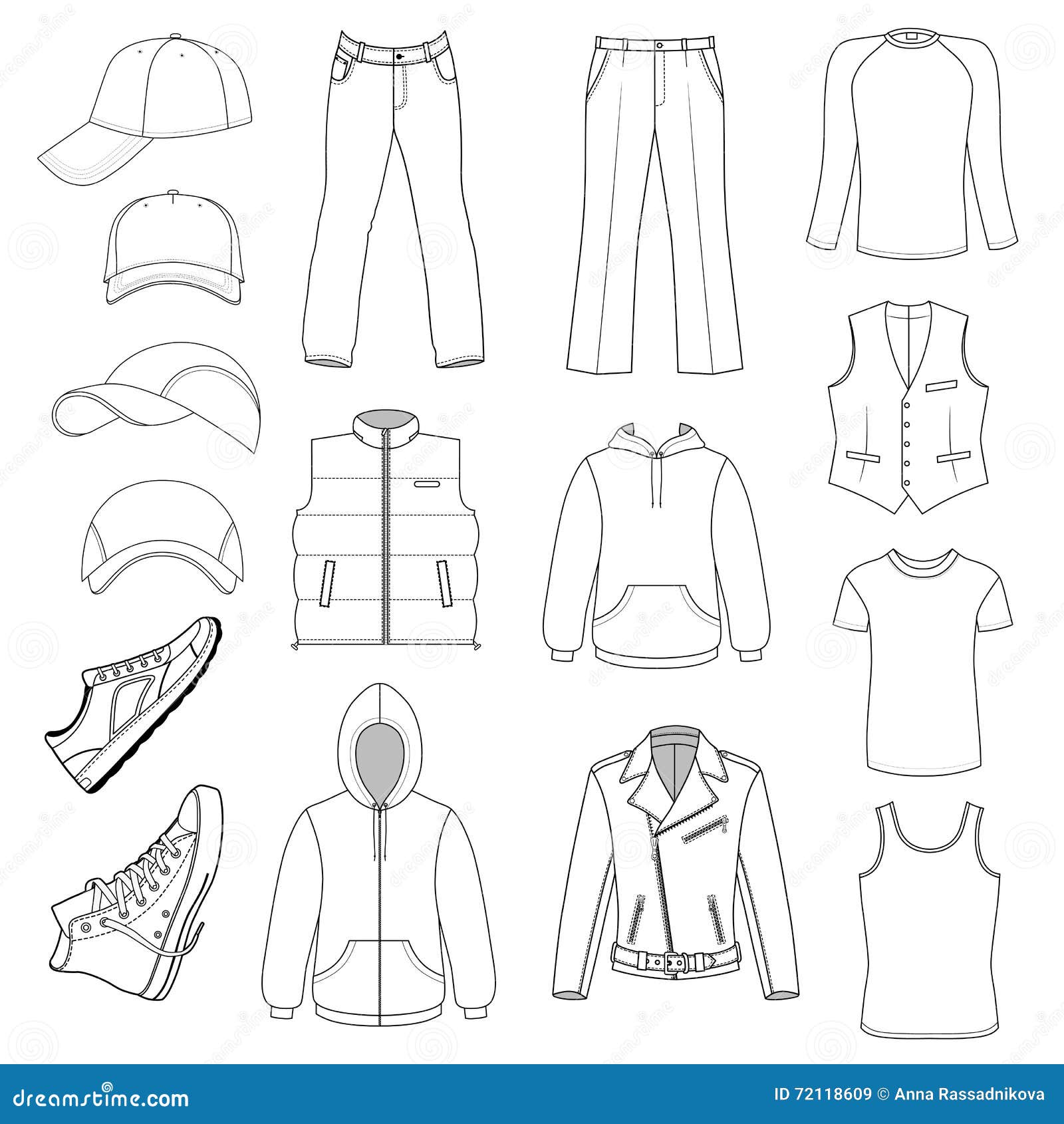 Outlined Menswear, Headgear & Shoes Season Collection Stock Vector ...