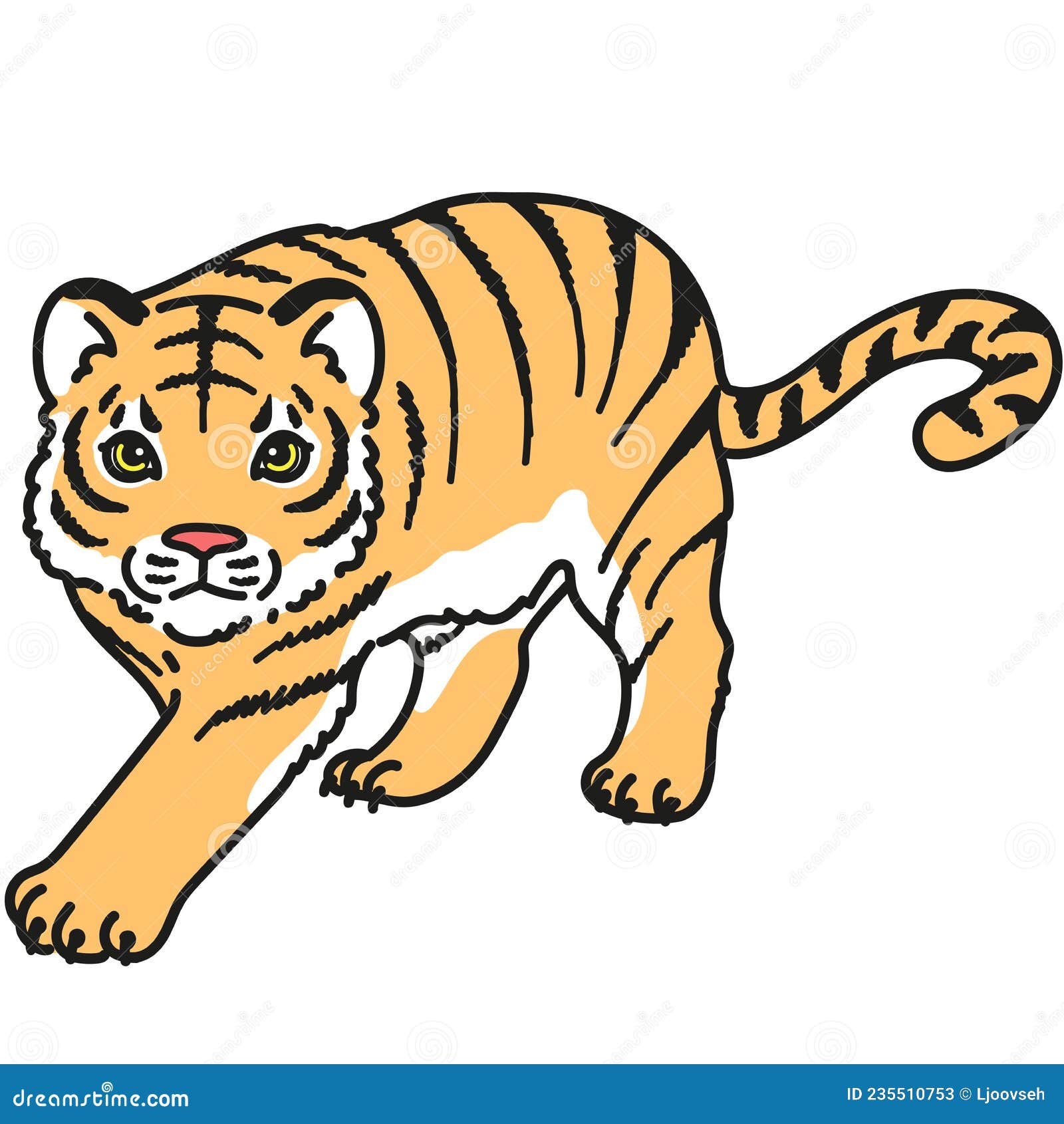 Outlined Simple Tiger Walking and Approaching Illustration Stock Vector