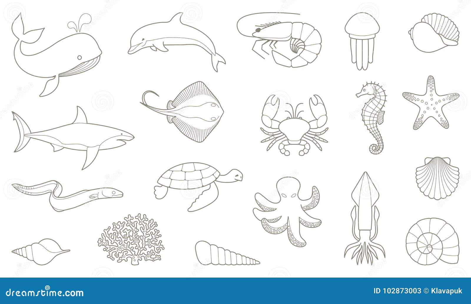 the outlines of fish and other sea creatures