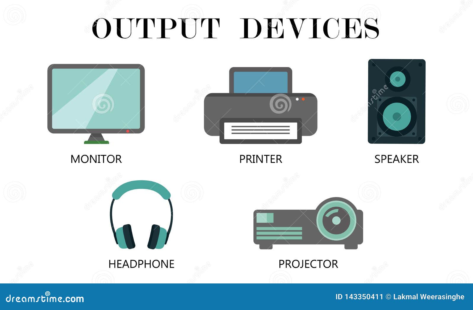 Output Devices icon set stock vector. Illustration of connection ...