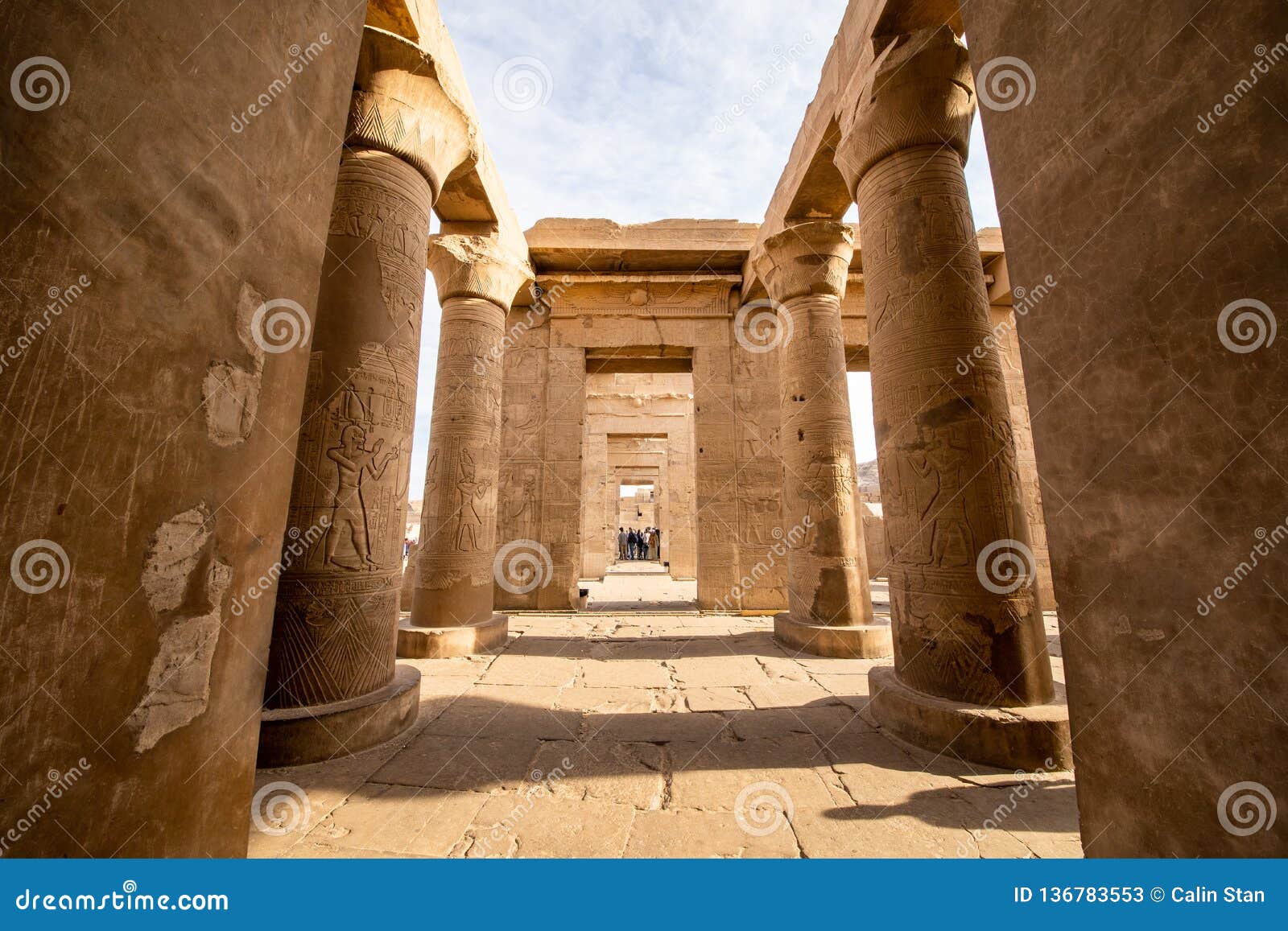 the outside columns of kom ombo temple in aswan constructed during the ptolemaic dynasty