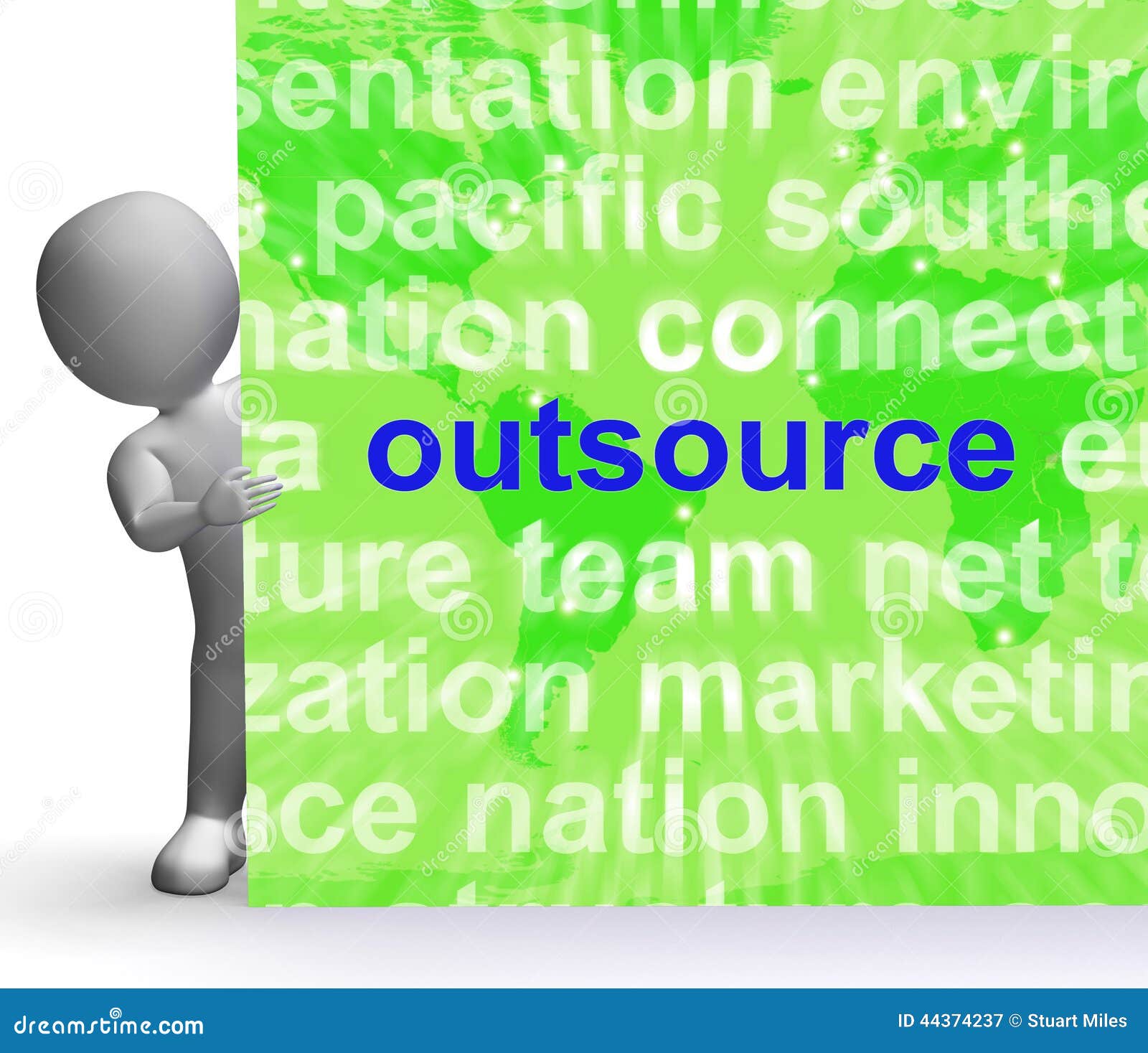 Outsource Word Cloud Sign Shows Subcontract and Freelance Stock